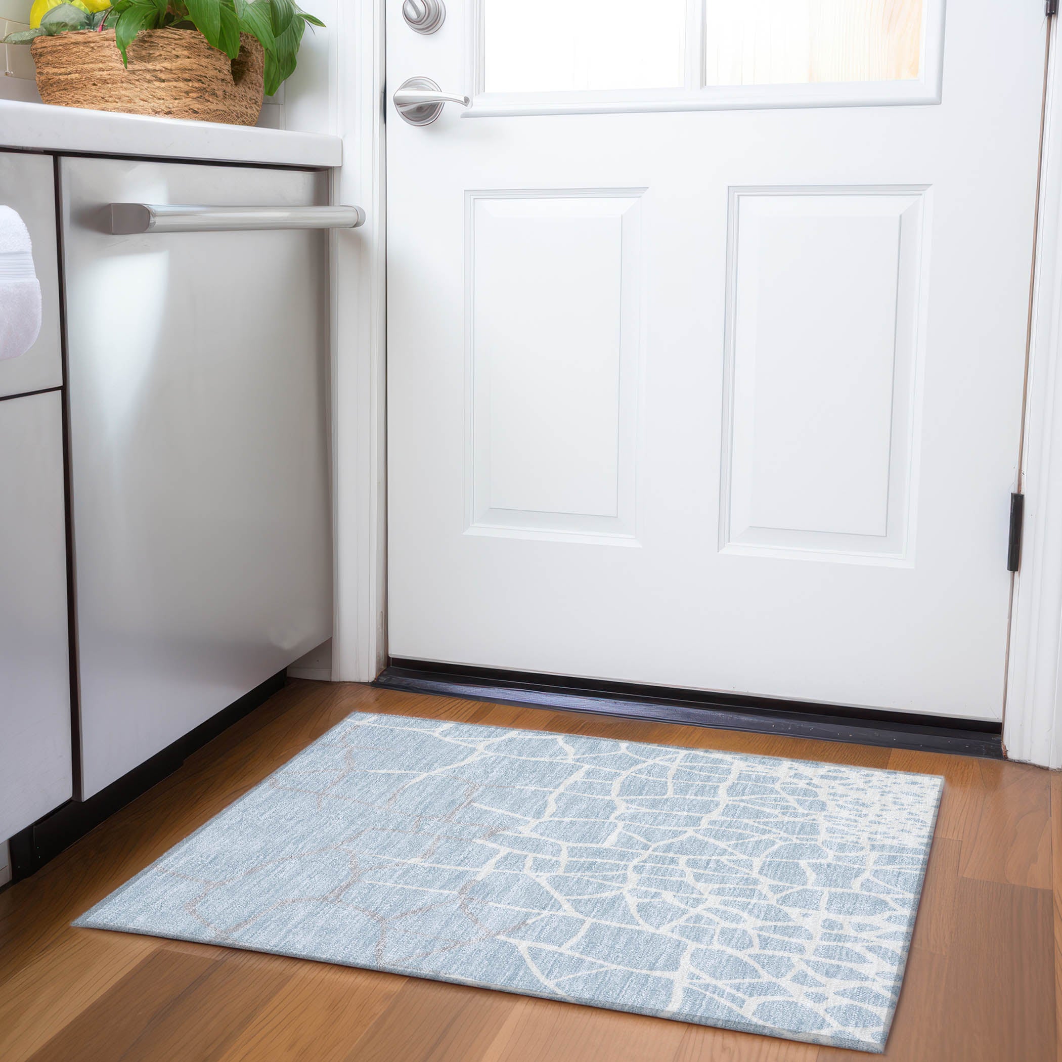 Dubrovnik Machine Washable Transitional Sky Blue Rug 1'8" x 2'6" #shape_Rectangle