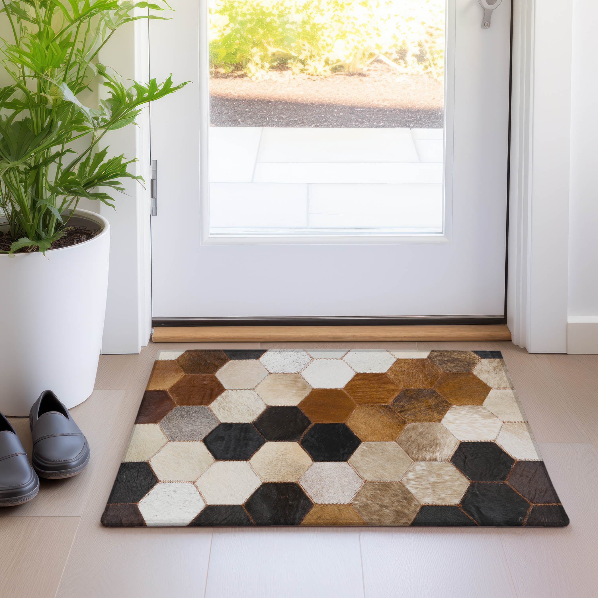 Lima Machine Washable Cowhide Multi Paprika Rug 1'8" x 2'6" #shape_Rectangle