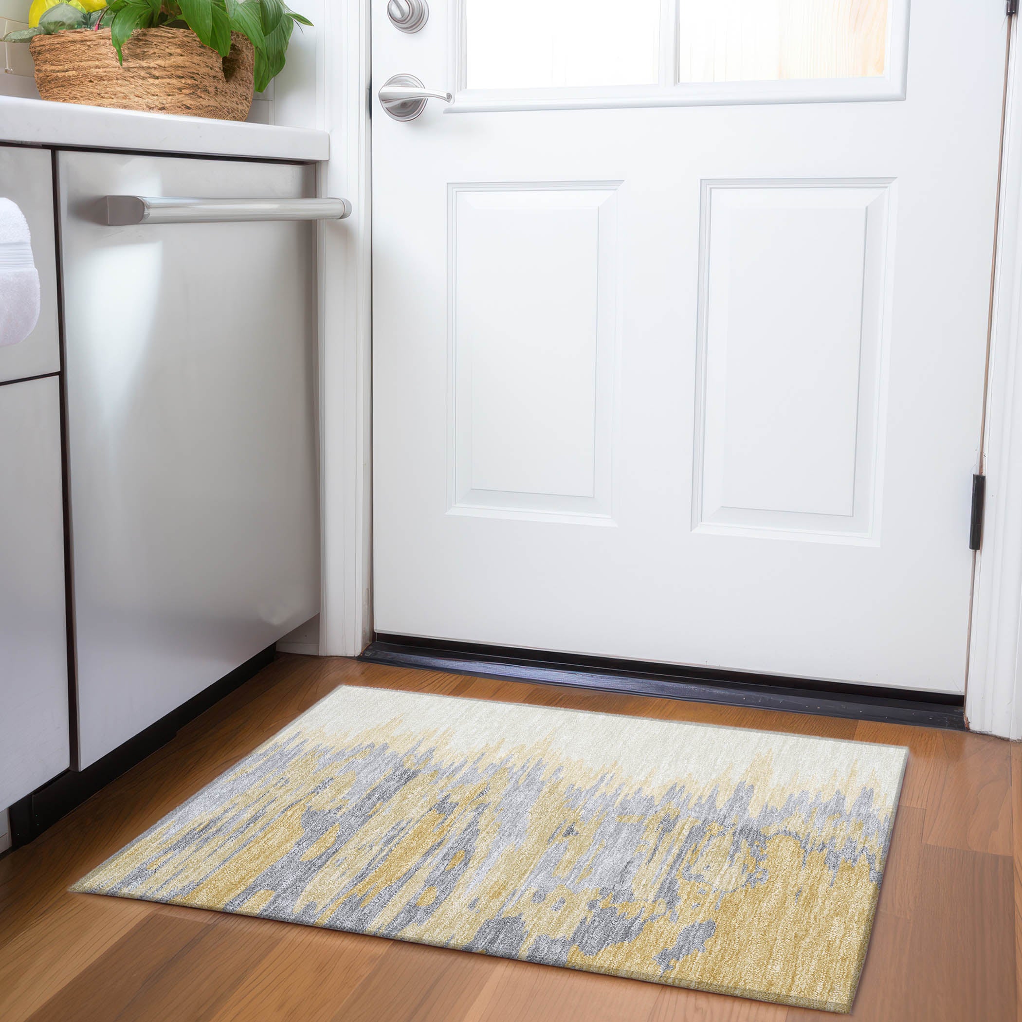 Dubrovnik Machine Washable Transitional Gold Rug 1'8" x 2'6" #shape_Rectangle