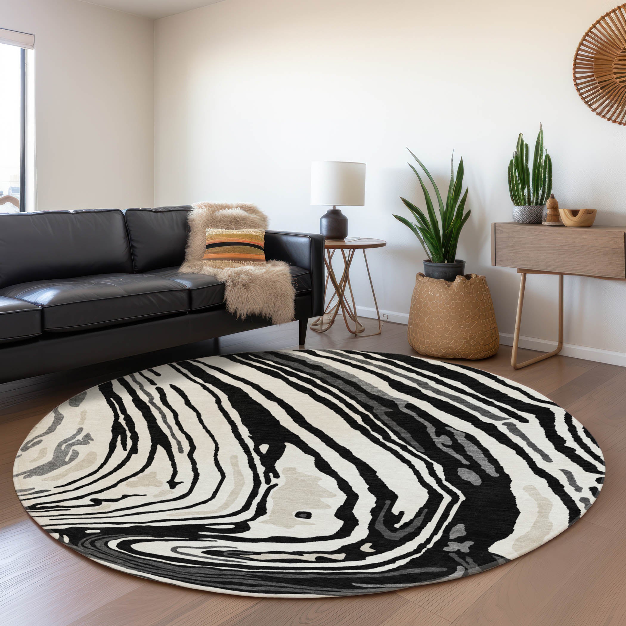Vienna Machine Washable Transitional Black Rug 8' x 8' #shape_Round