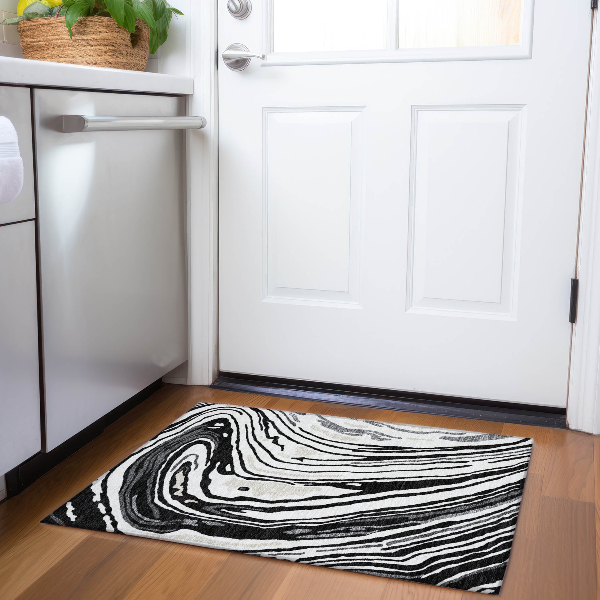 Vienna Machine Washable Transitional Black Rug 1'8" x 2'6" #shape_Rectangle