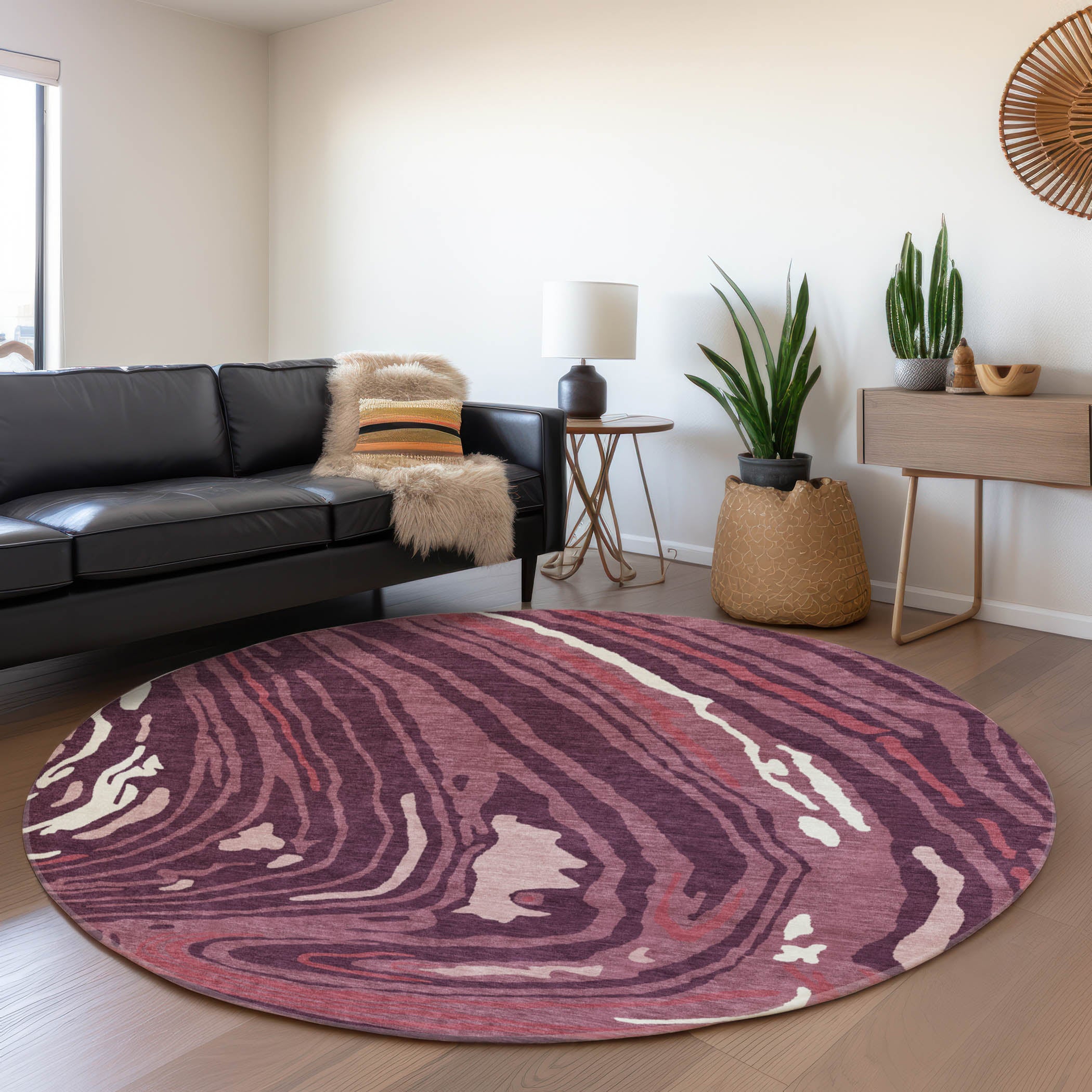 Vienna Machine Washable Transitional Garnet Red Rug 8' x 8' #shape_Round