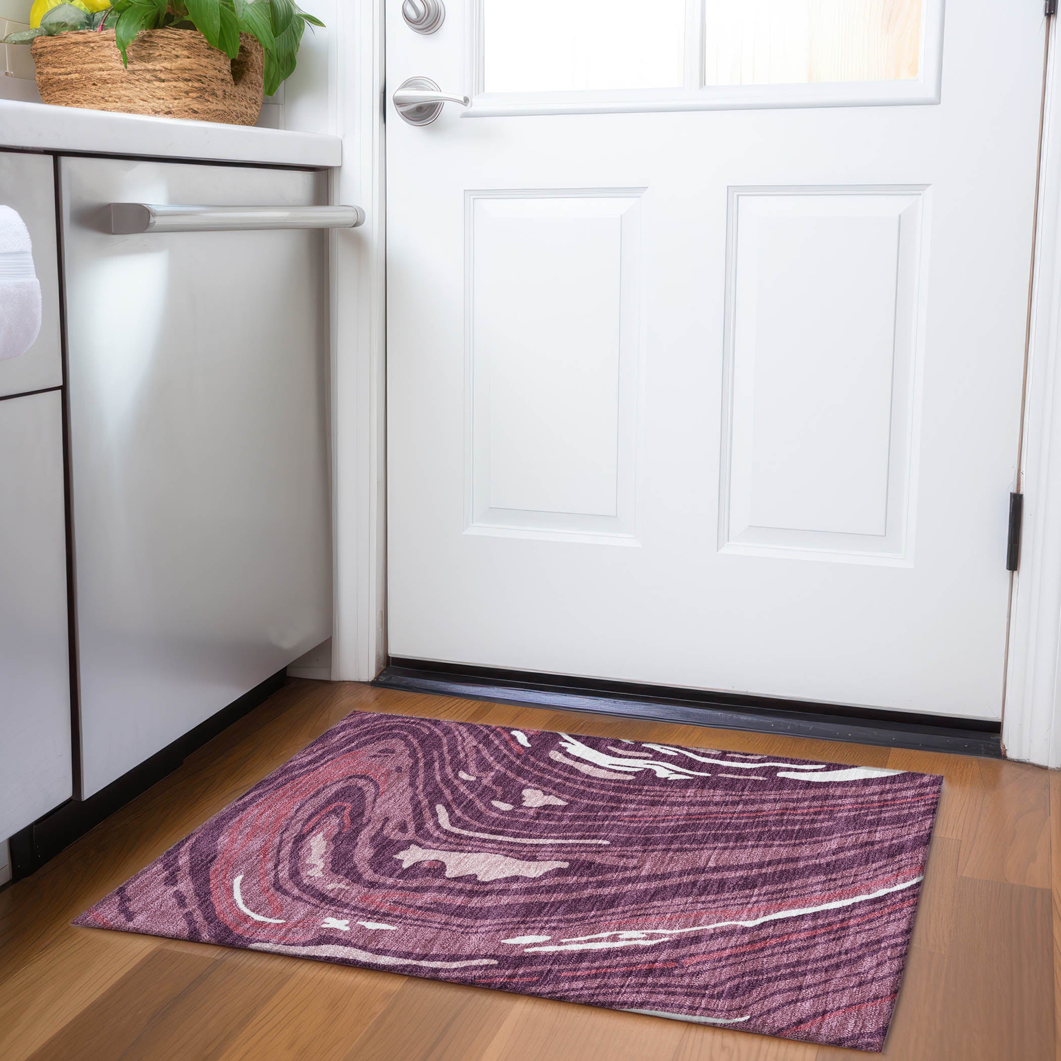 Vienna Machine Washable Transitional Garnet Red Rug 1'8" x 2'6" #shape_Rectangle