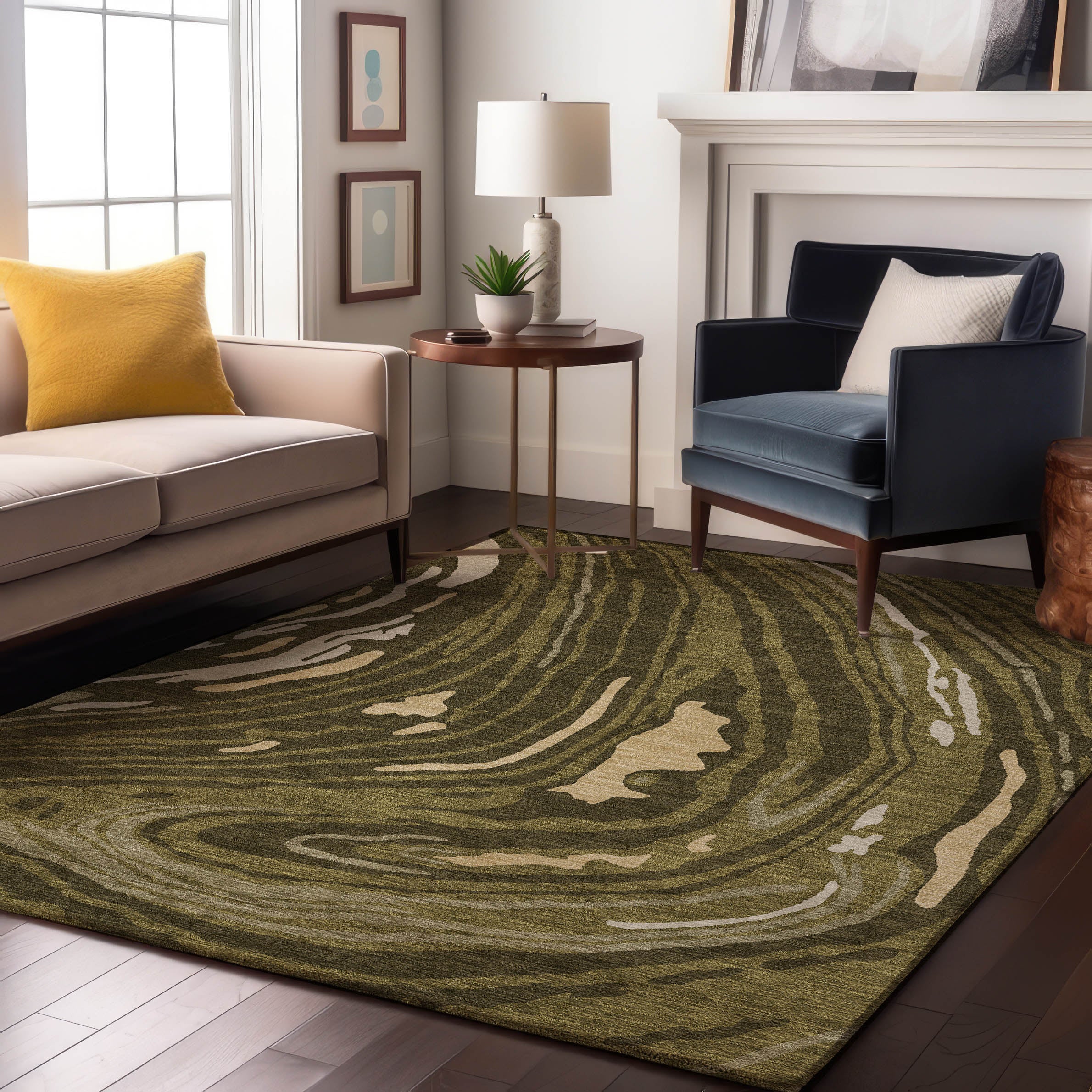 Vienna Machine Washable Transitional Olive Green Rug 2'6" x 3'10" #shape_Rectangle