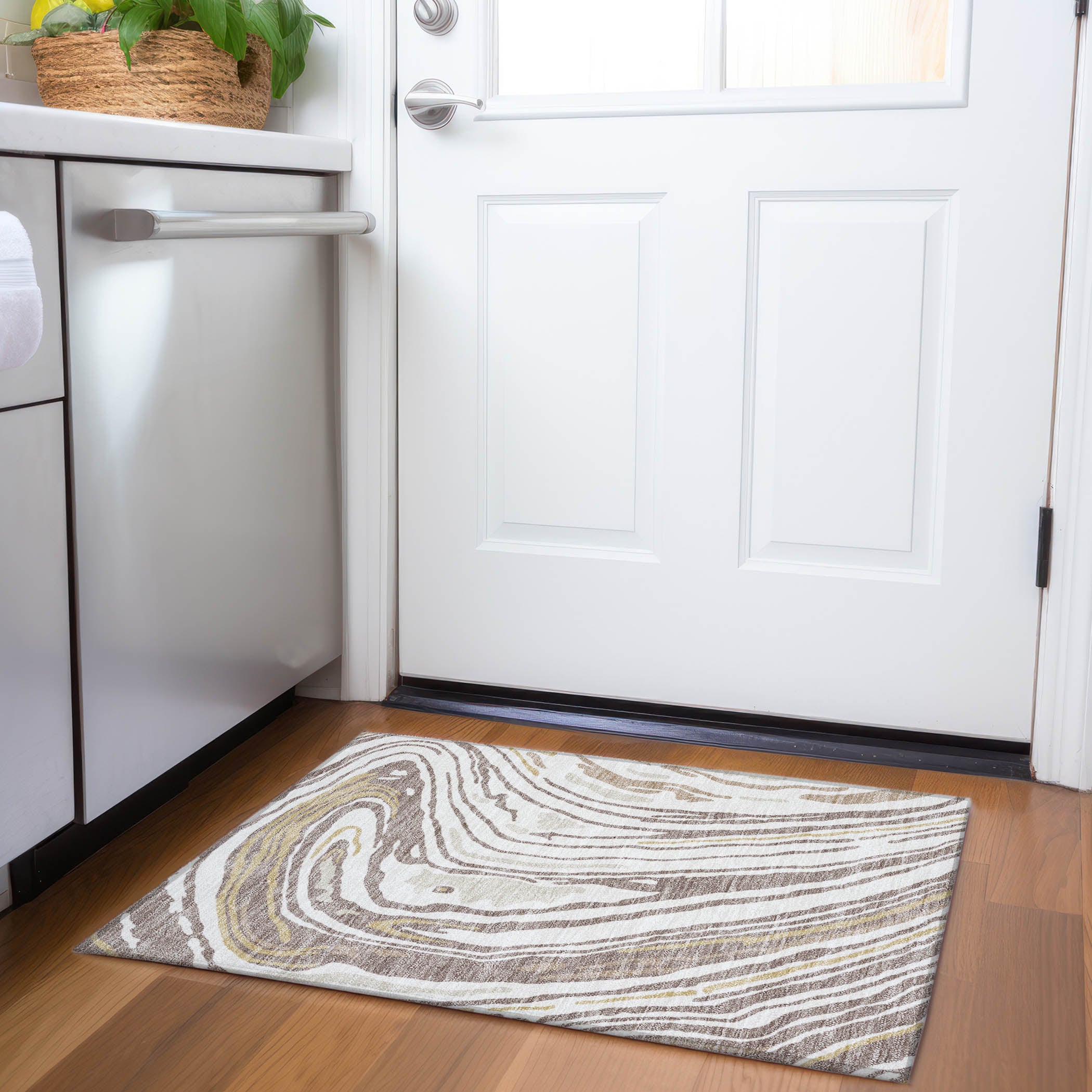 Vienna Machine Washable Transitional Taupe Brown Rug 1'8" x 2'6" #shape_Rectangle