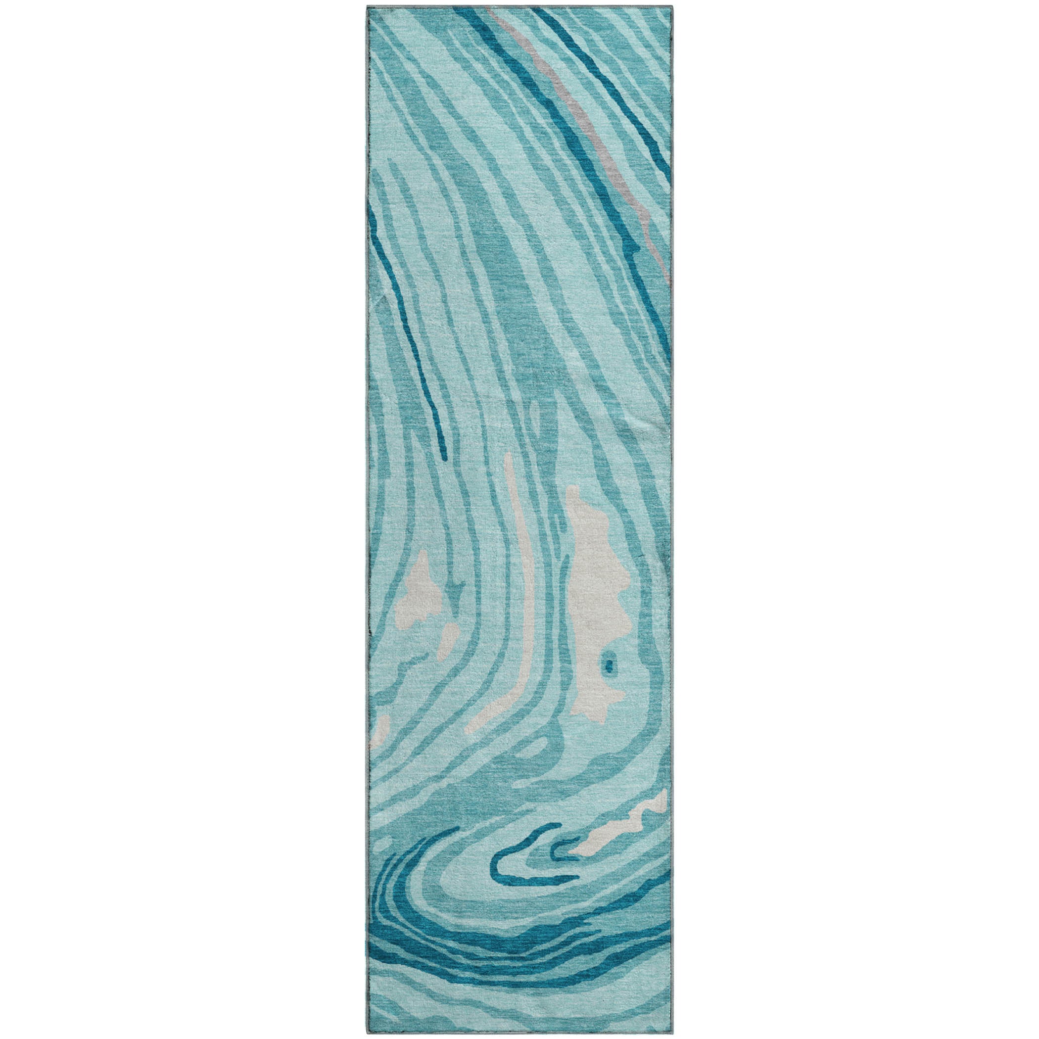 Vienna Machine Washable Transitional Turquoise Teal Rug 2'3" x 7'6" #shape_Runner