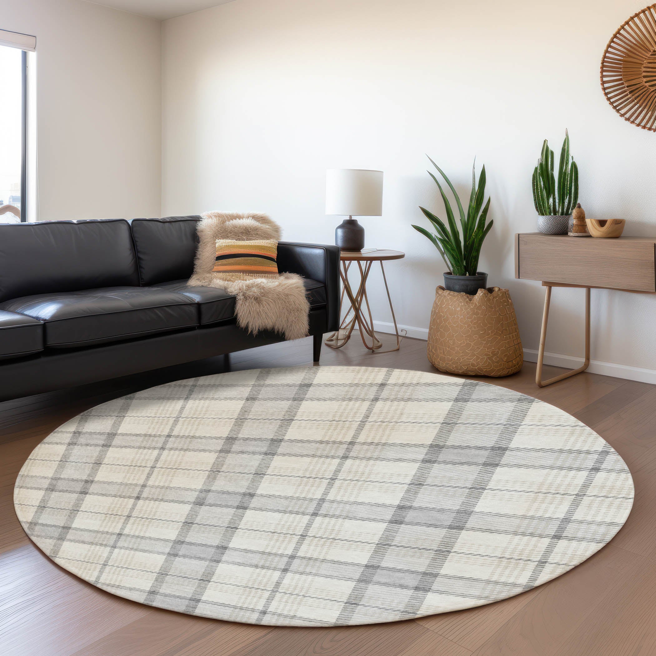 Marrakech Machine Washable Transitional Silver Gray Rug 8' x 8' #shape_Round