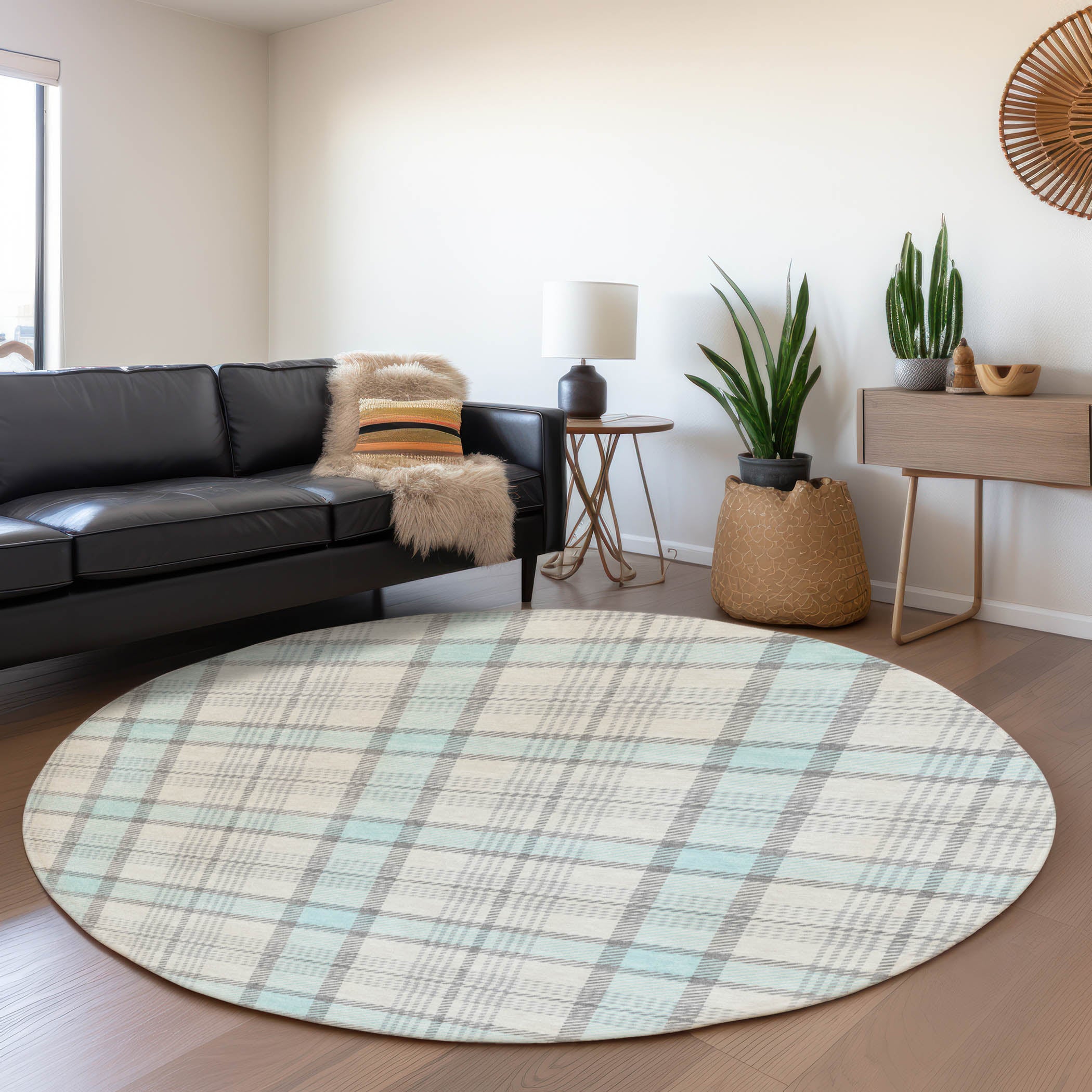 Marrakech Machine Washable Transitional Sky Blue Rug 8' x 8' #shape_Round