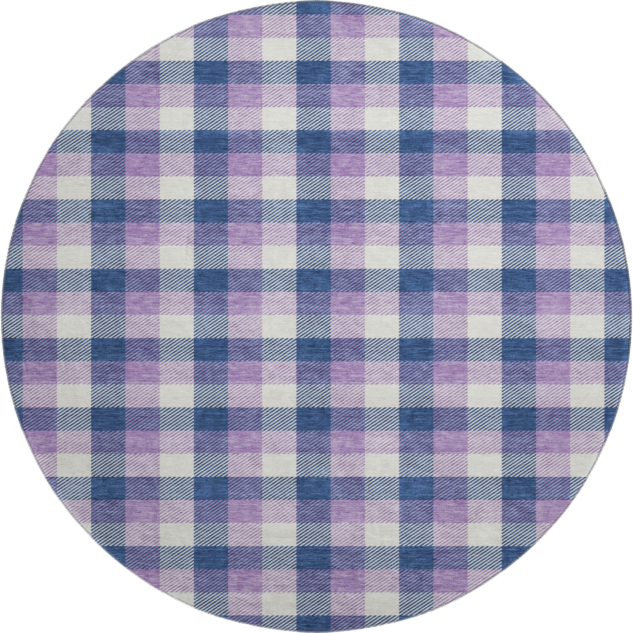 Seoul Machine Washable Transitional Navy Blue Rug 8' x 8' #shape_Round