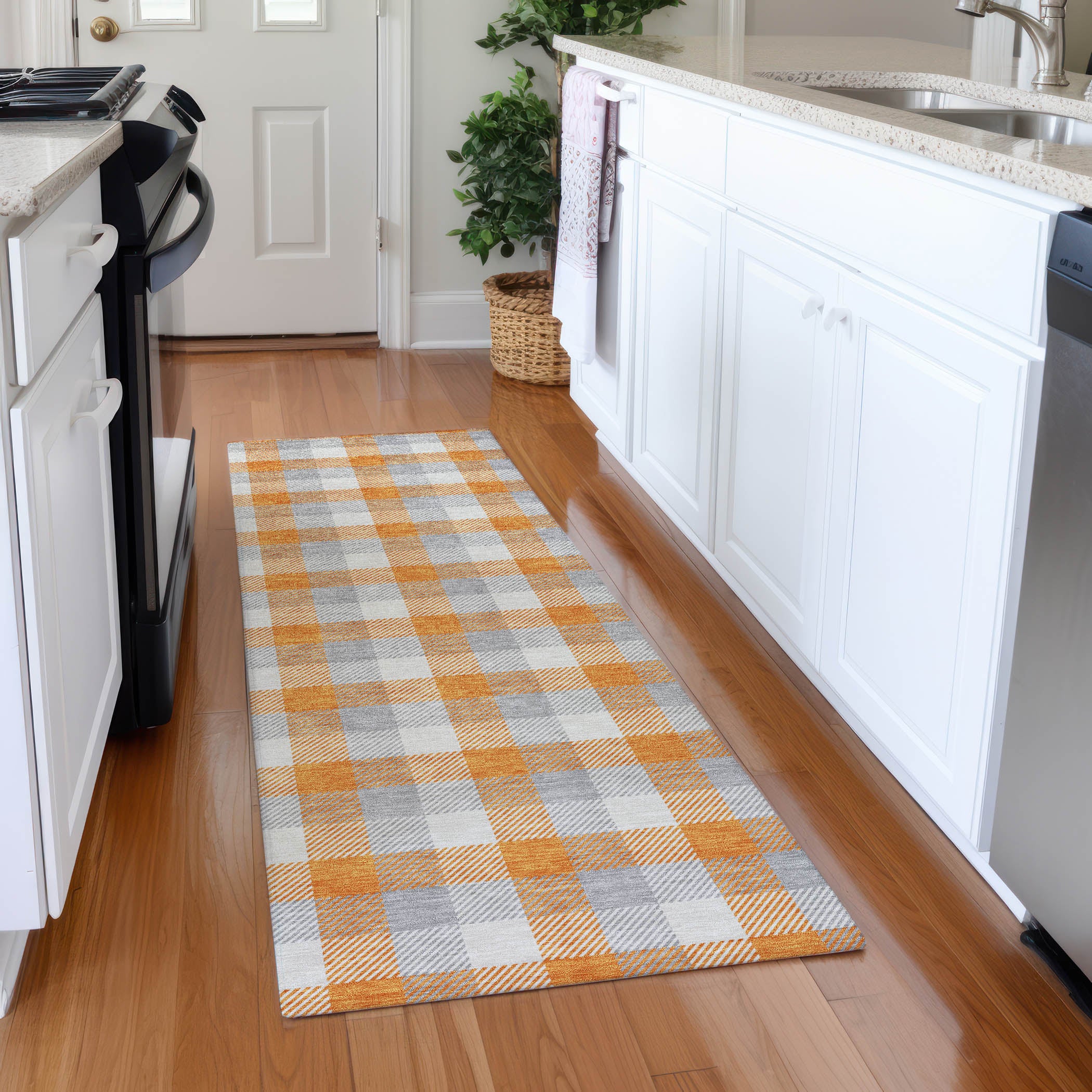 Seoul Machine Washable Transitional Orange Rug 2'3" x 7'6" #shape_Runner