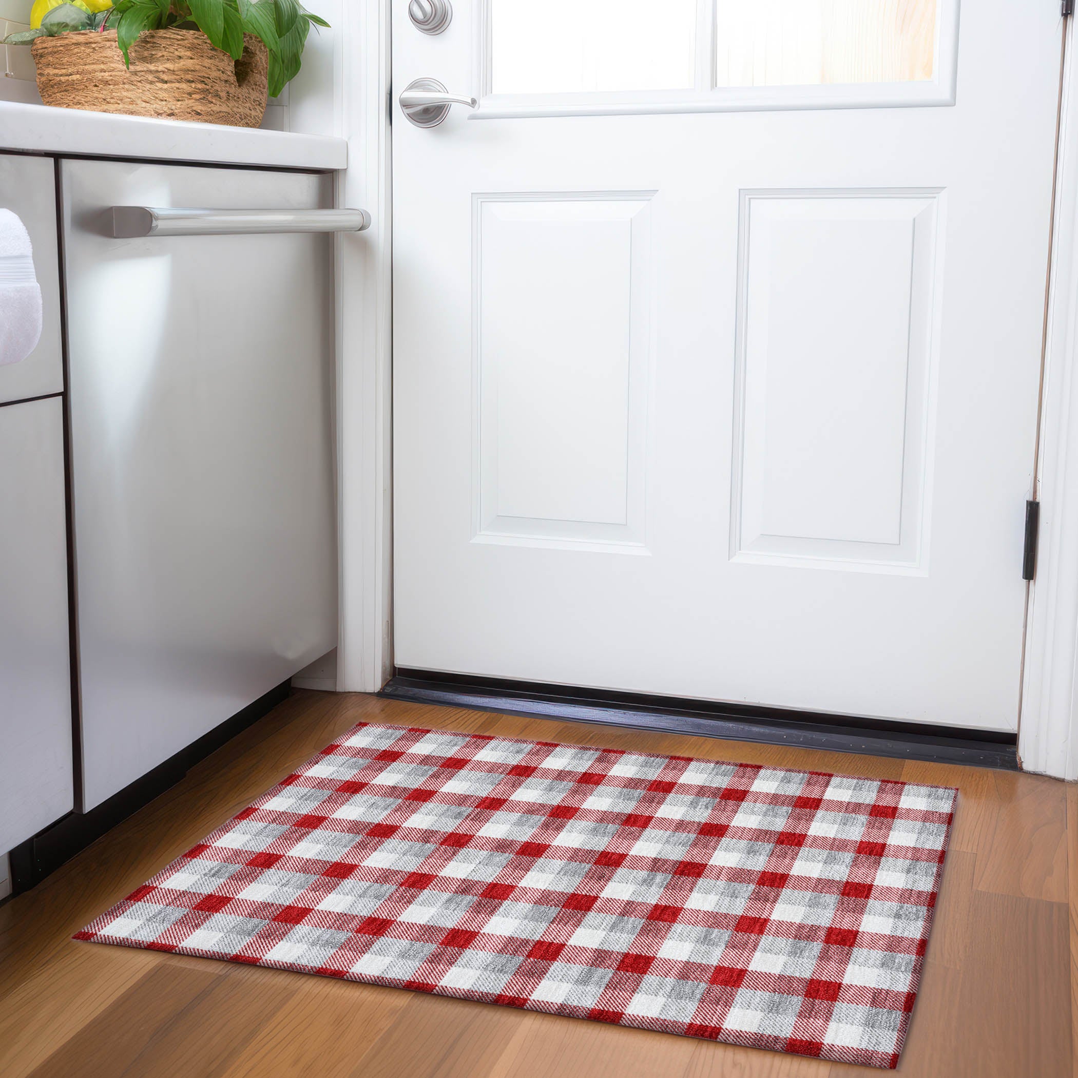 Seoul Machine Washable Transitional Red Rug 1'8" x 2'6" #shape_Rectangle