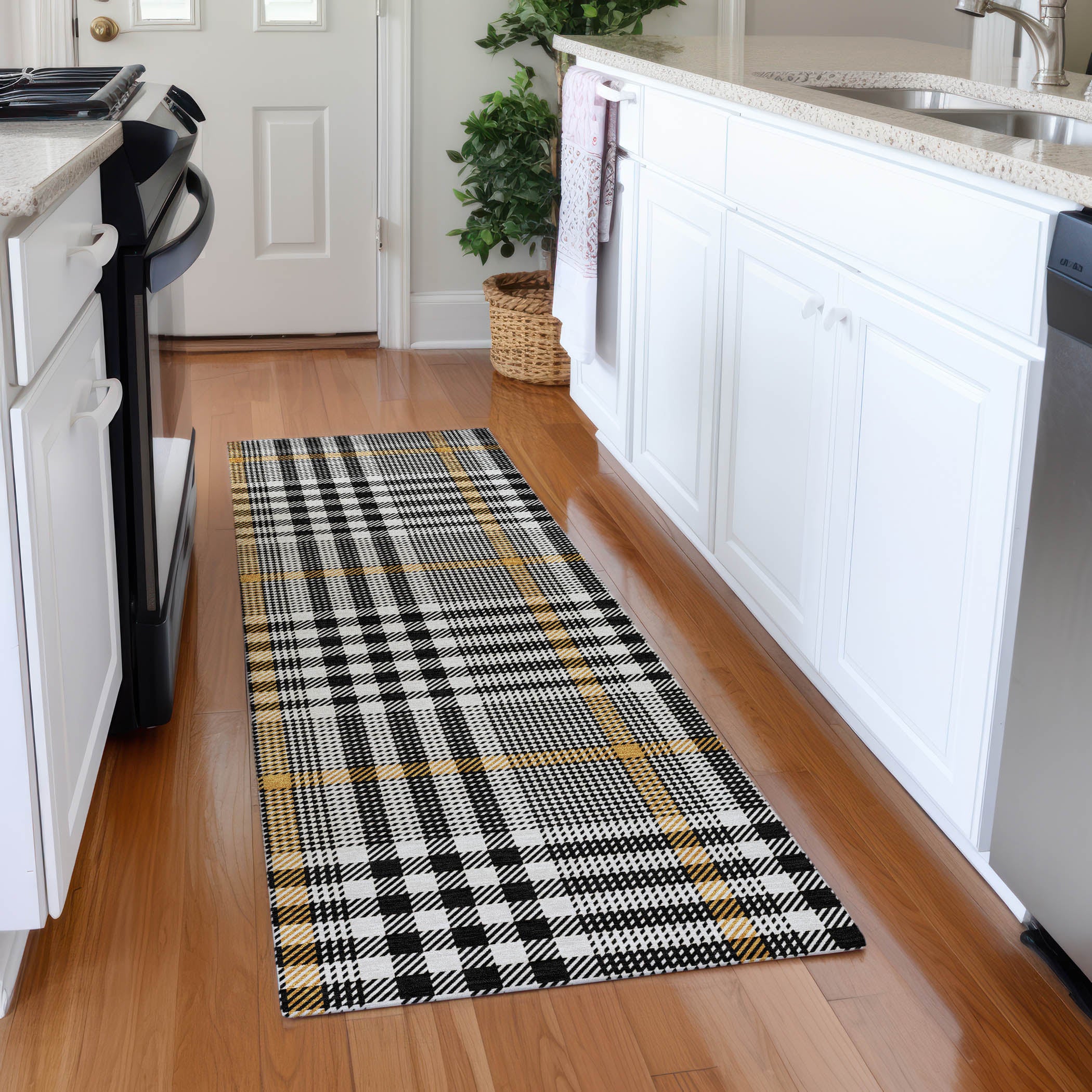 Montevideo Machine Washable Transitional Black Rug 2'3" x 7'6" #shape_Runner