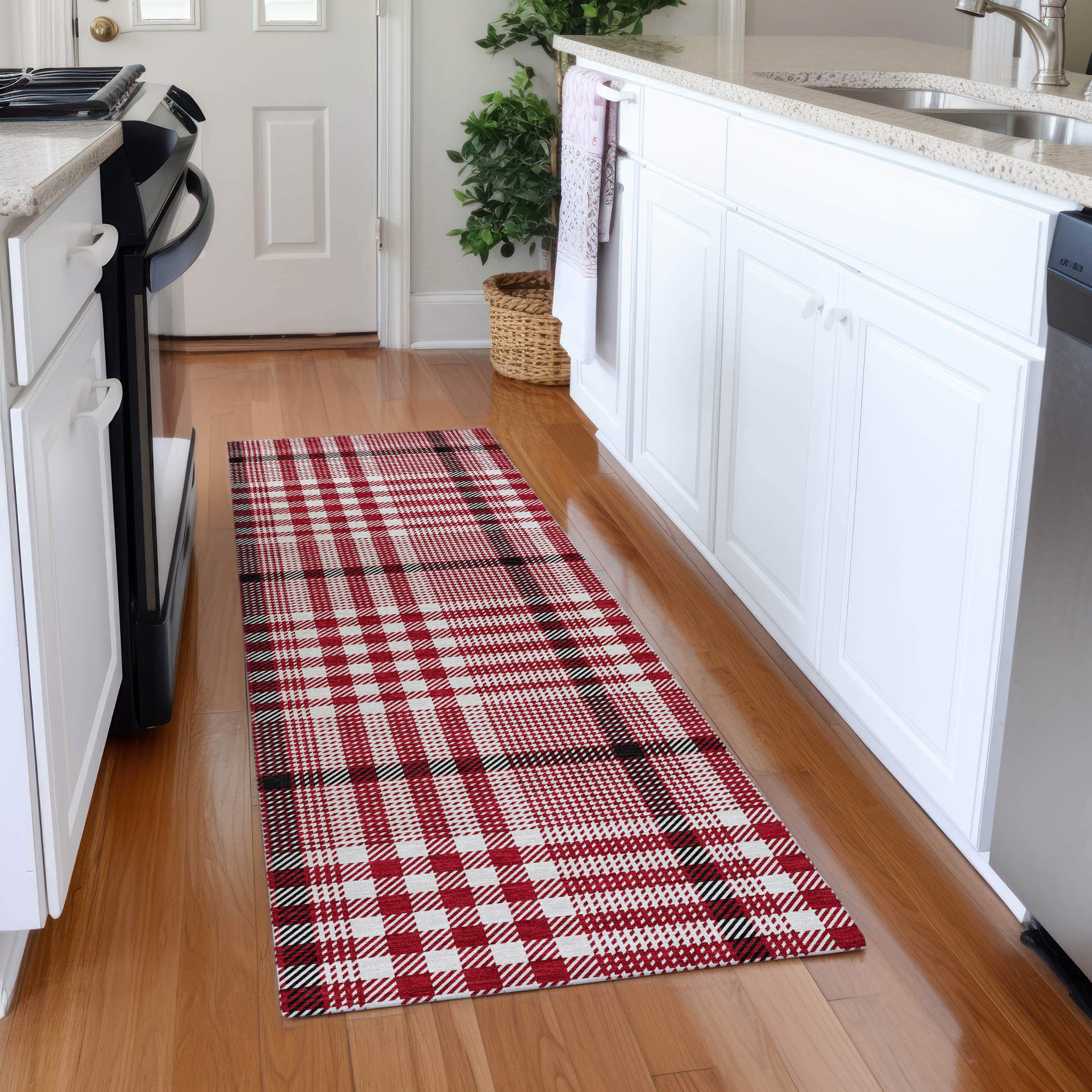 Montevideo Machine Washable Transitional Red Rug 2'3" x 7'6" #shape_Runner
