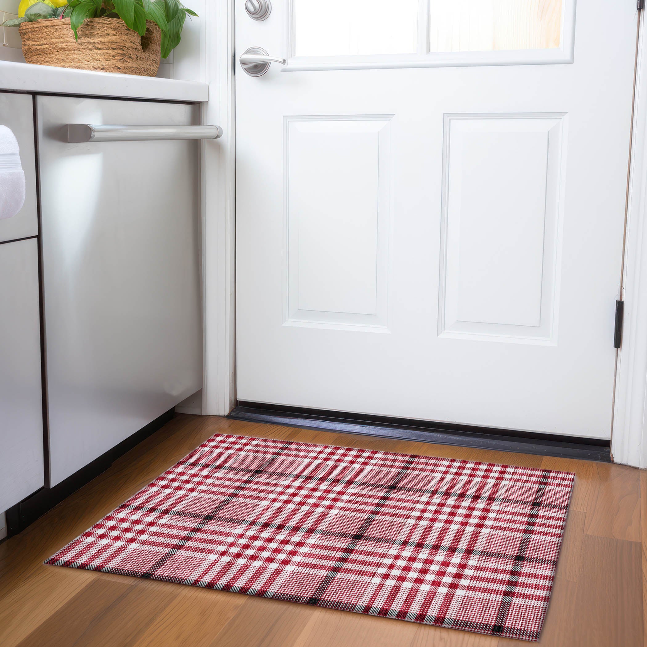 Montevideo Machine Washable Transitional Red Rug 1'8" x 2'6" #shape_Rectangle