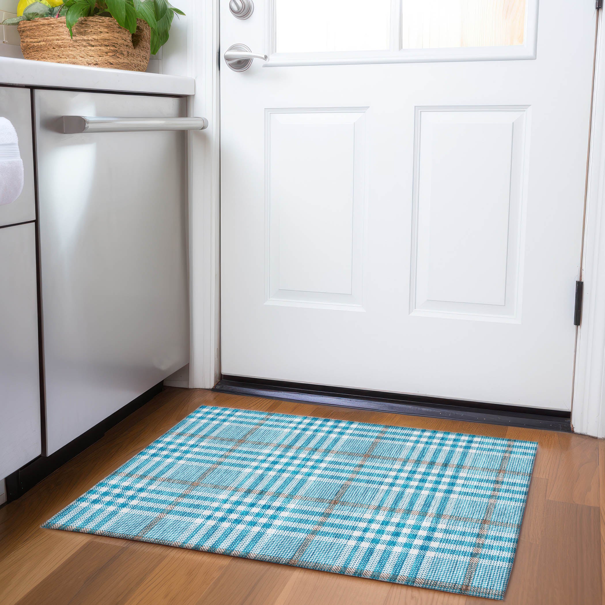 Montevideo Machine Washable Transitional Teal Rug 1'8" x 2'6" #shape_Rectangle