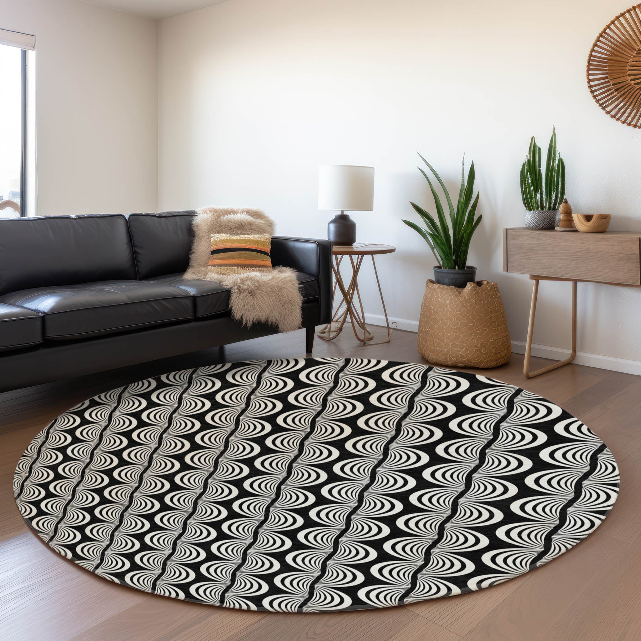 Montevideo Machine Washable Transitional Black Rug 8' x 8' #shape_Round