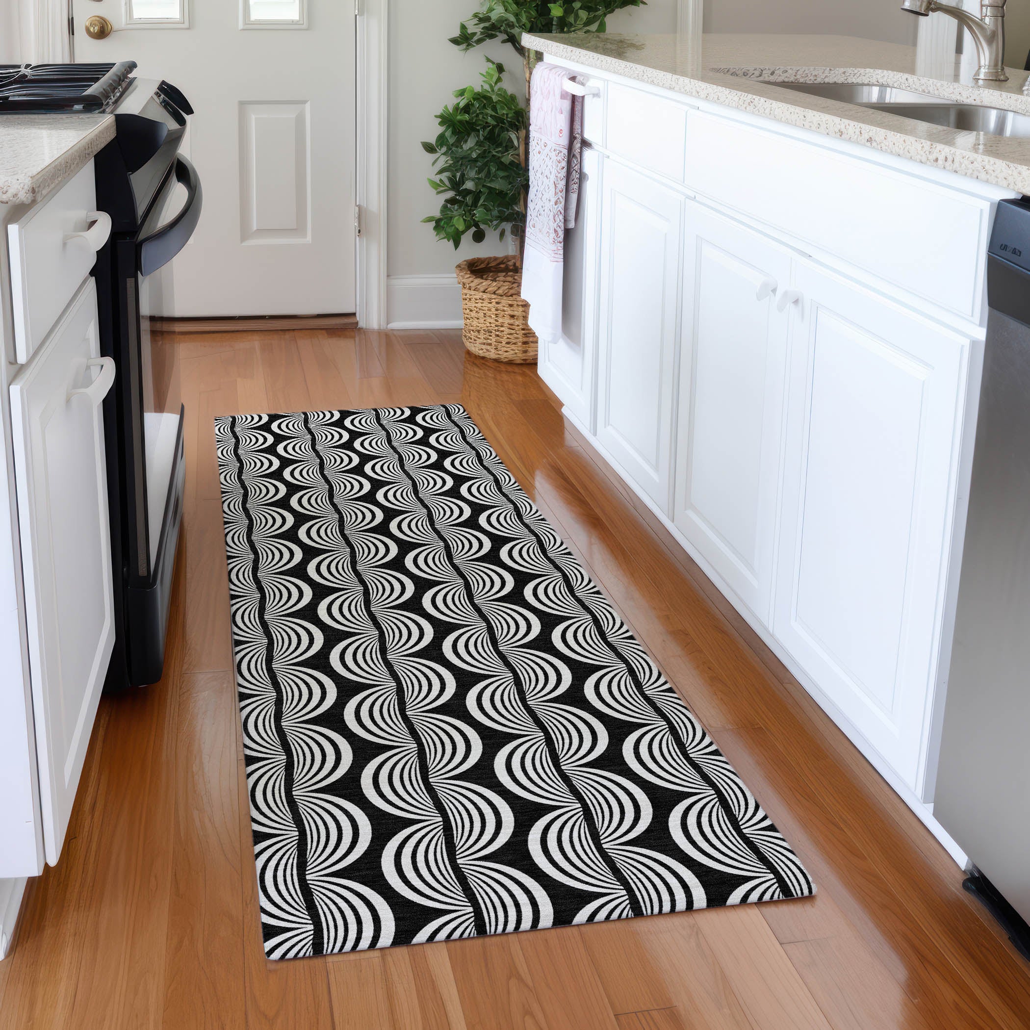 Montevideo Machine Washable Transitional Black Rug 2'3" x 7'6" #shape_Runner