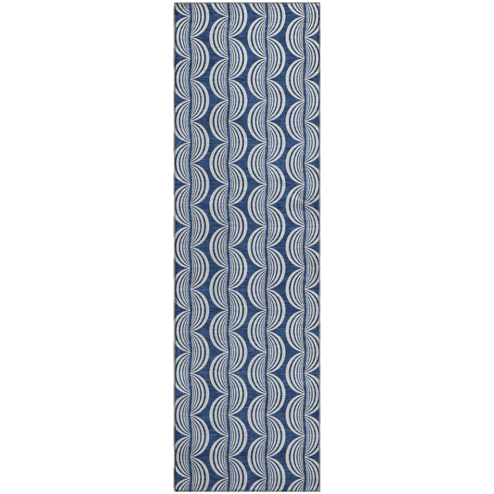 Montevideo Machine Washable Transitional Navy Blue Rug 2'3" x 7'6" #shape_Runner