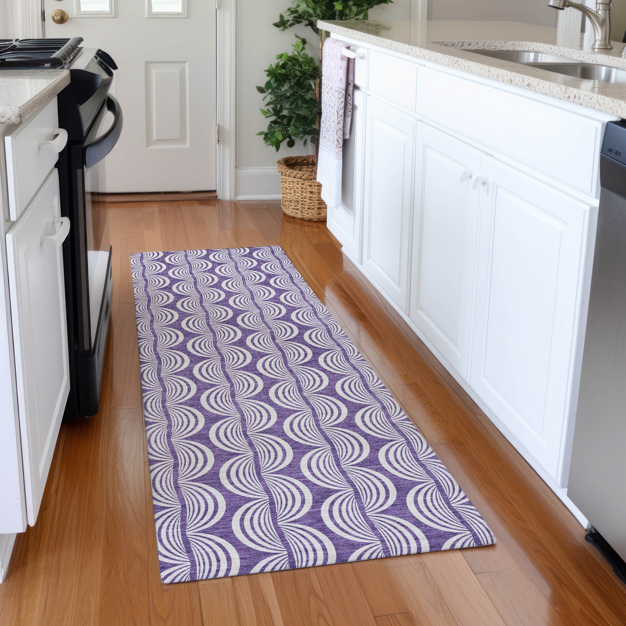 Montevideo Machine Washable Transitional Purple Rug 2'3" x 7'6" #shape_Runner