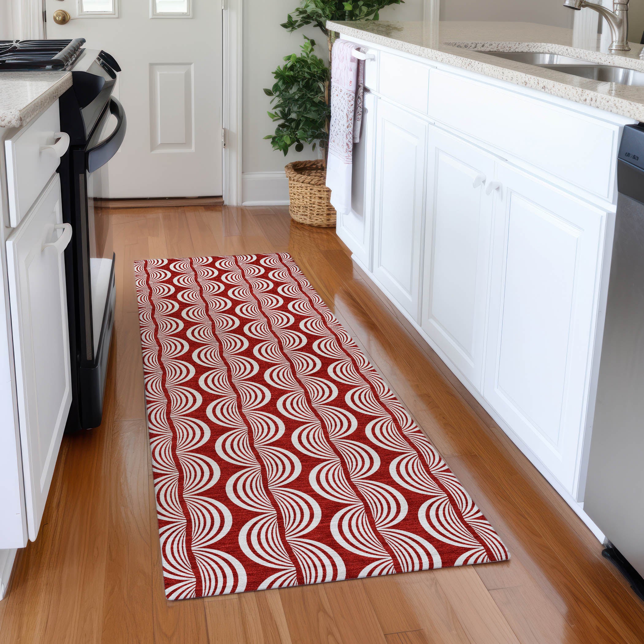 Montevideo Machine Washable Transitional Red Rug 2'3" x 7'6" #shape_Runner