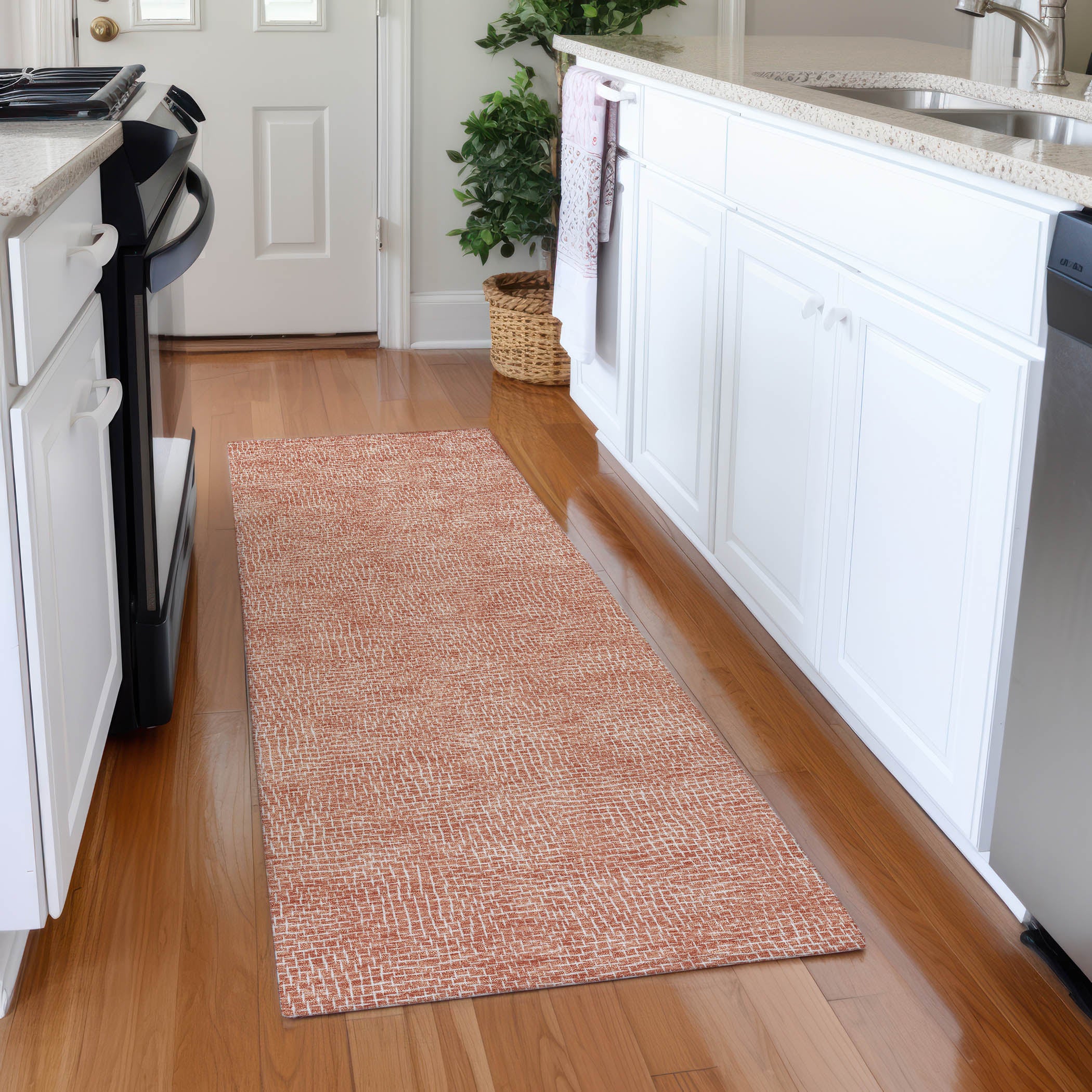 Split Machine Washable Transitional Copper Orange Rug 2'3" x 7'6" #shape_Runner