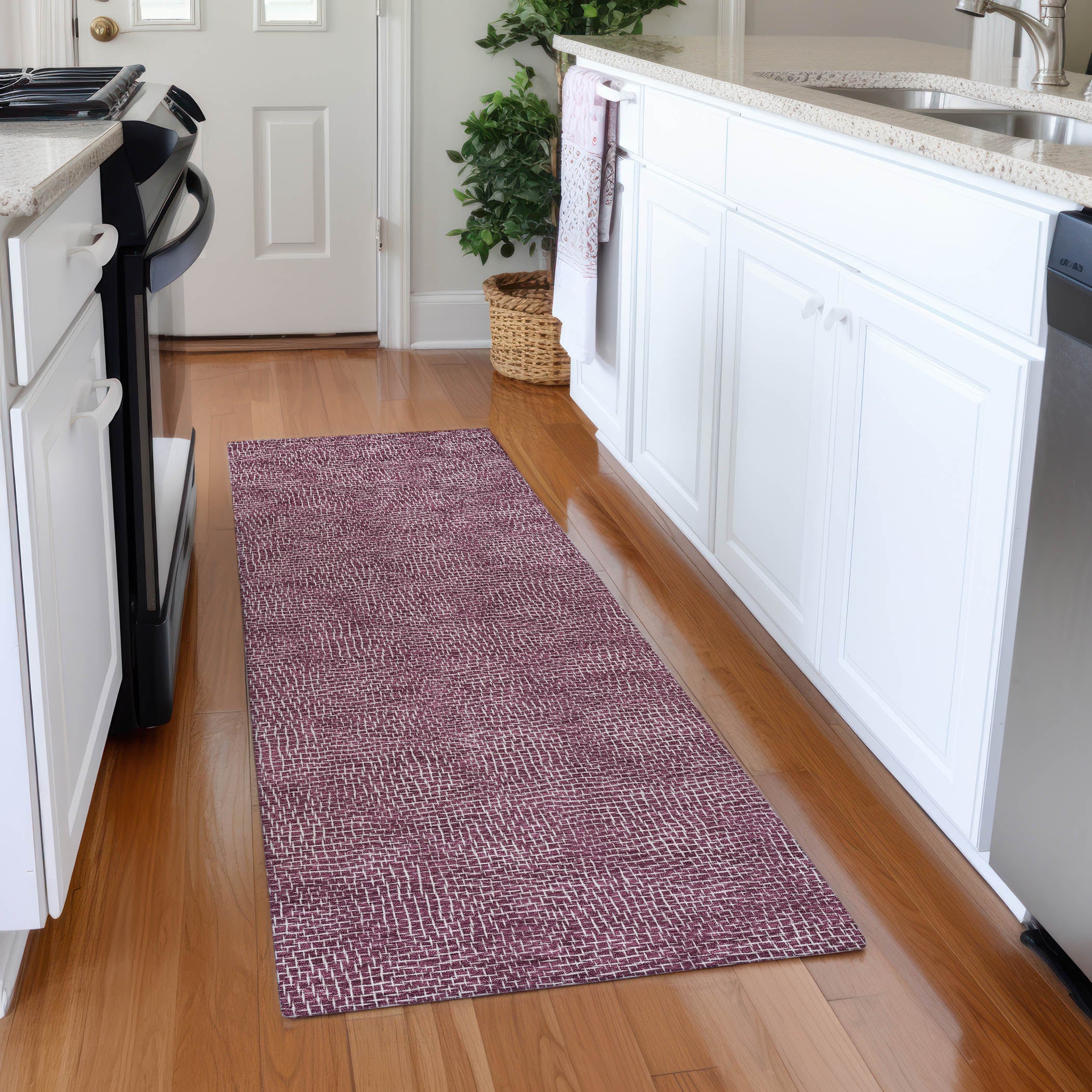 Split Machine Washable Transitional Eggplant Purple Rug 2'3" x 7'6" #shape_Runner