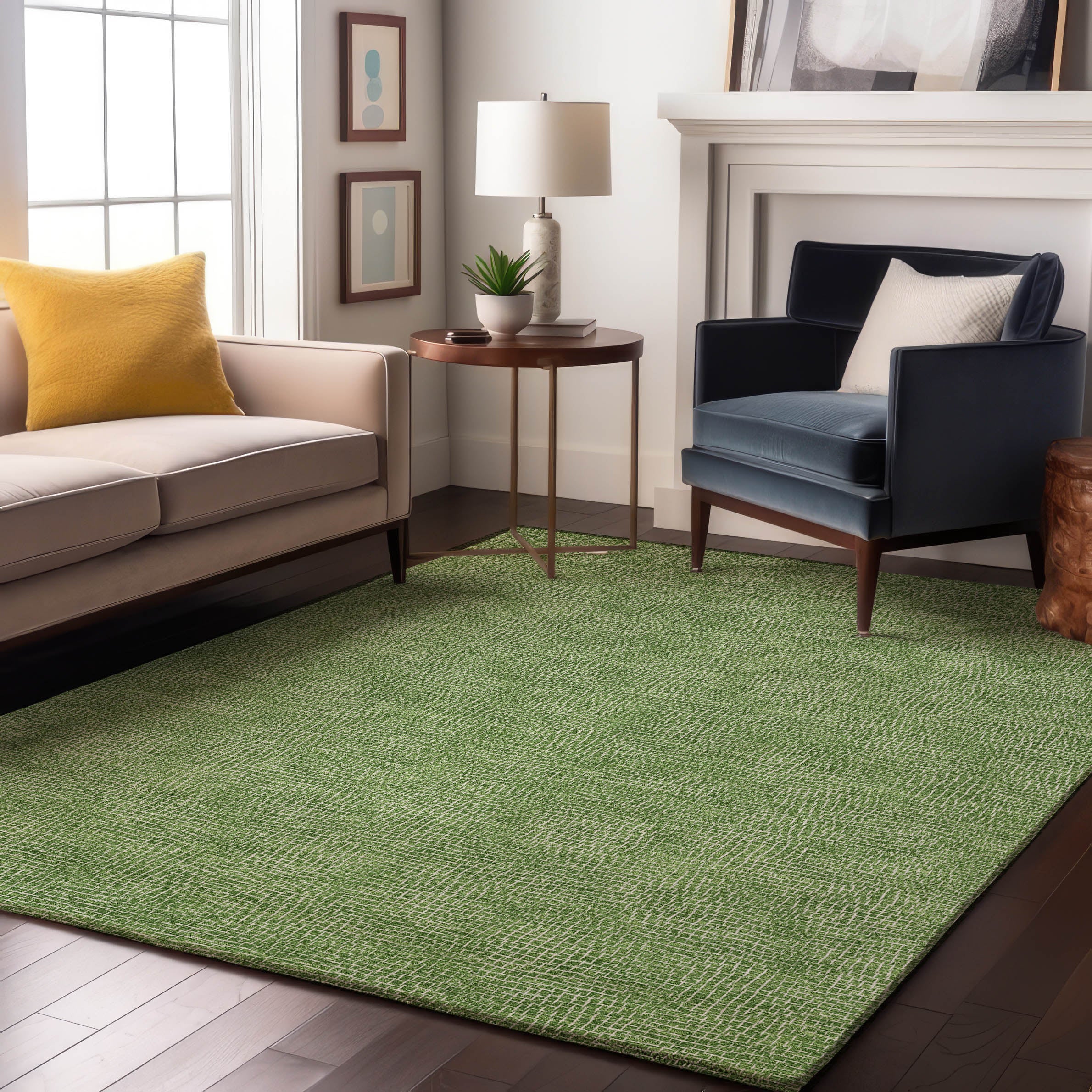 Split Machine Washable Transitional Green Rug 2'6" x 3'10" #shape_Rectangle