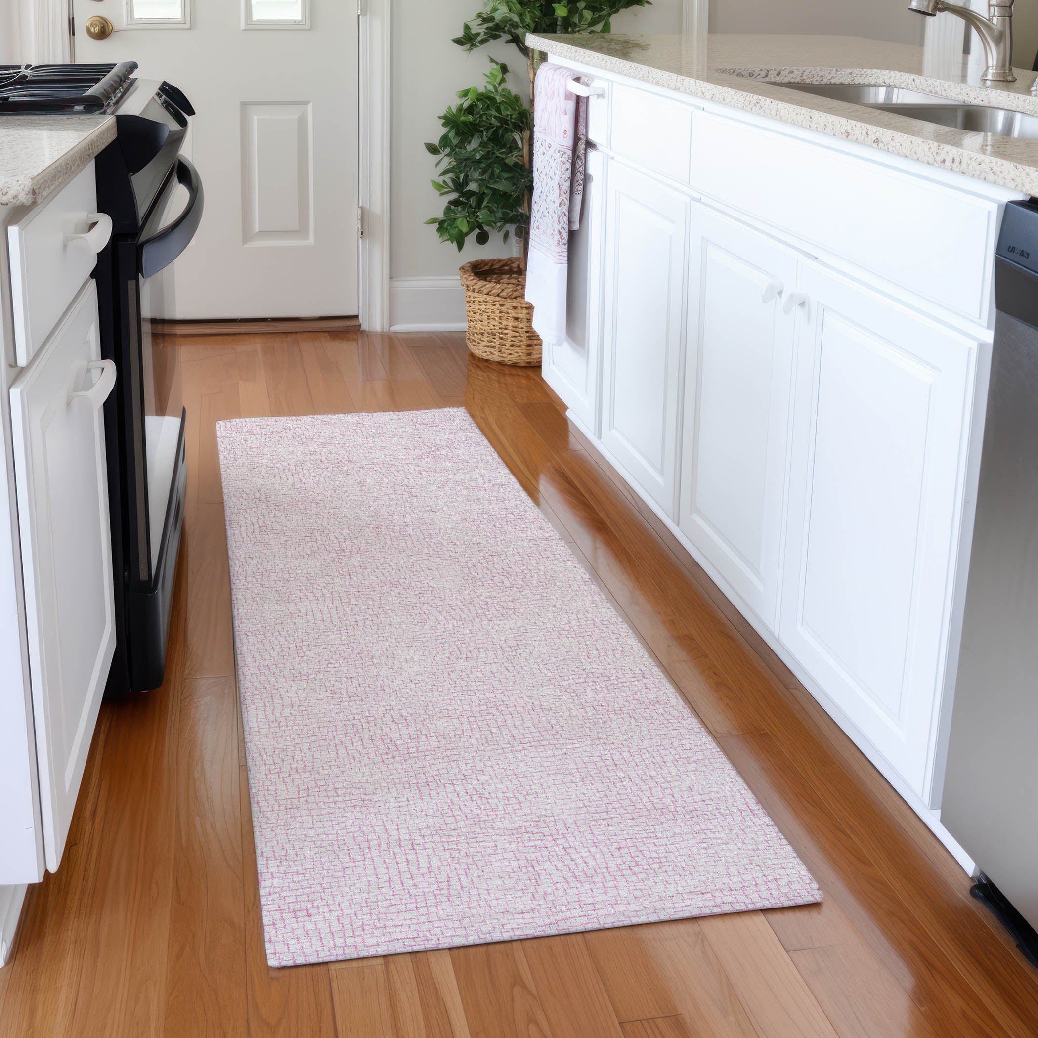 Seoul Machine Washable Transitional Pink Rug 2'3" x 7'6" #shape_Runner