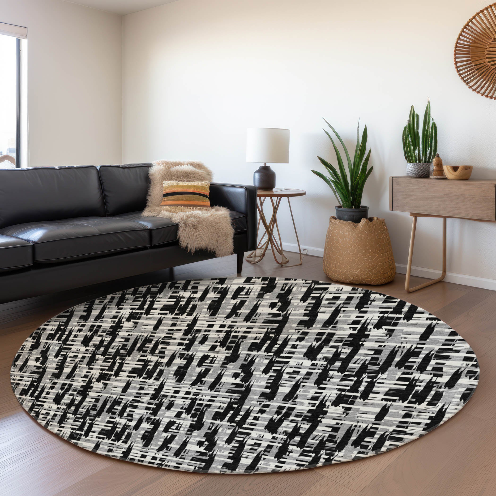 Cusco Machine Washable Transitional Black Rug 8' x 8' #shape_Round