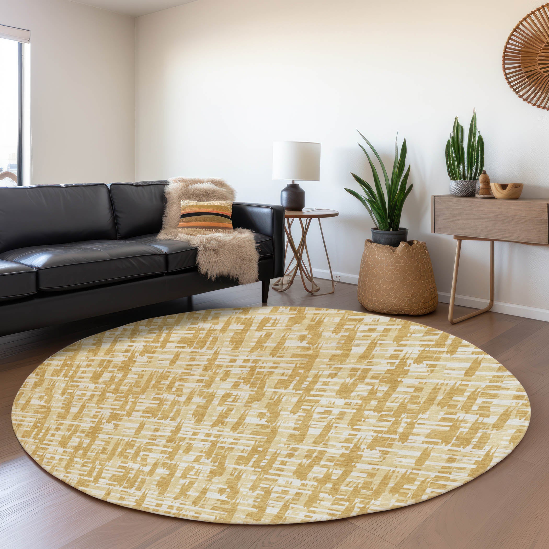 Cusco Machine Washable Transitional Gold Rug 8' x 8' #shape_Round