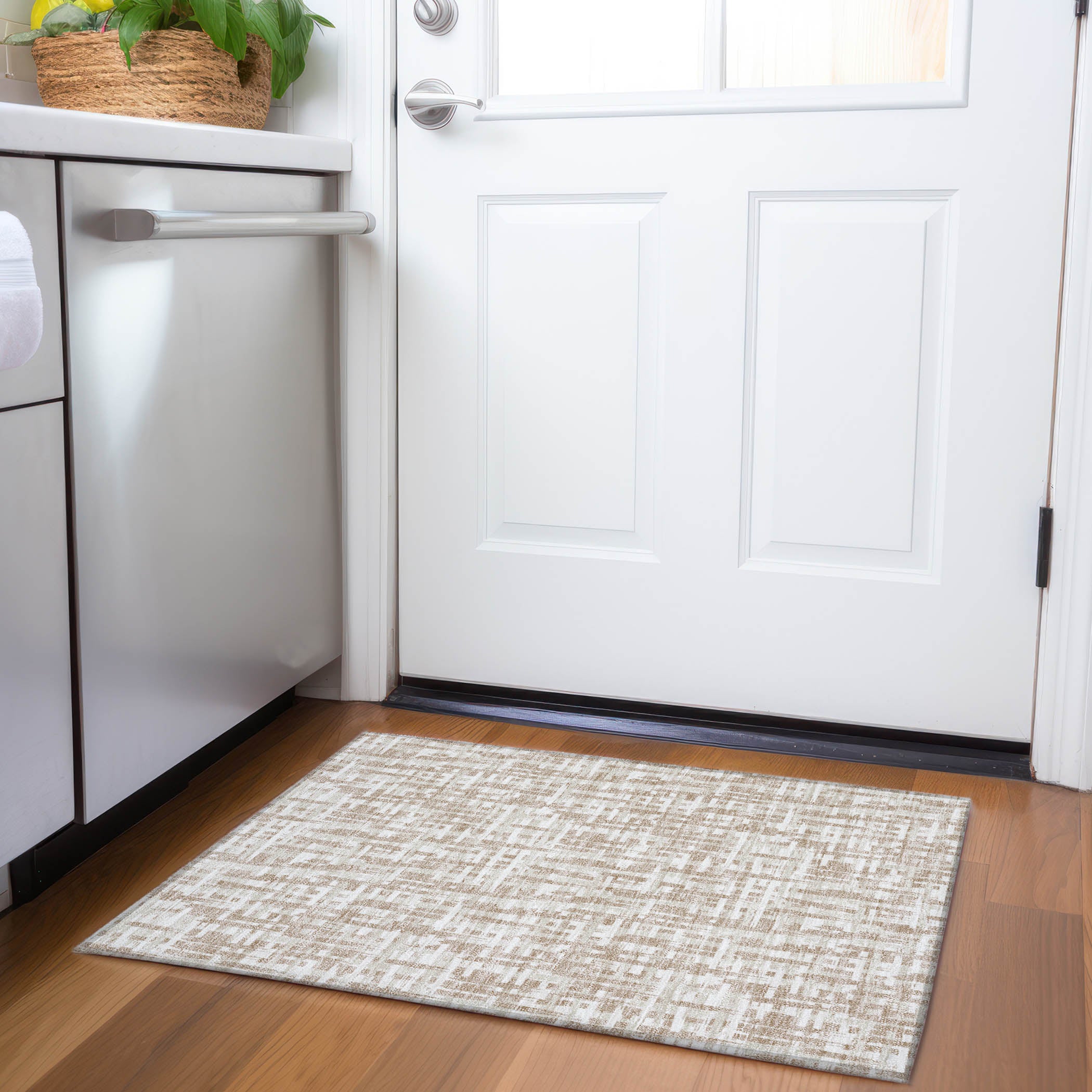 Cusco Machine Washable Transitional Tan Brown Rug 1'8" x 2'6" #shape_Rectangle