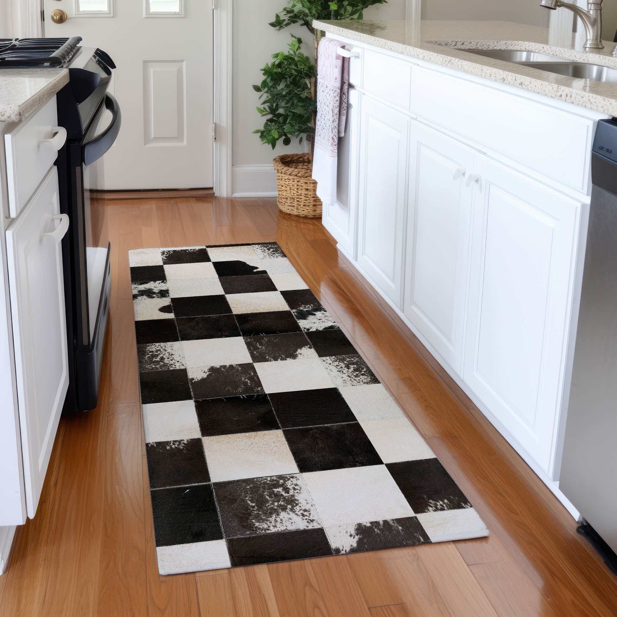 Sintra Machine Washable Cowhide Black Rug 2'3" x 7'6" #shape_Runner