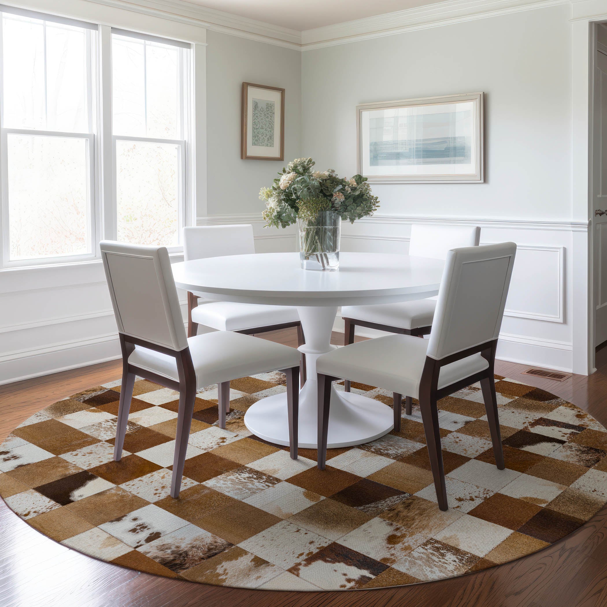 Sintra Machine Washable Cowhide Brown Browns Rug 8' x 8' #shape_Round