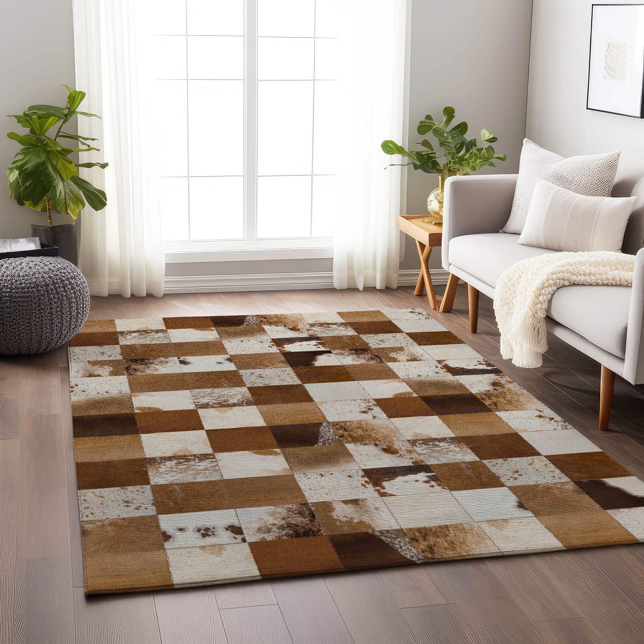 Sintra Machine Washable Cowhide Brown Browns Rug 2'6" x 3'10" #shape_Rectangle