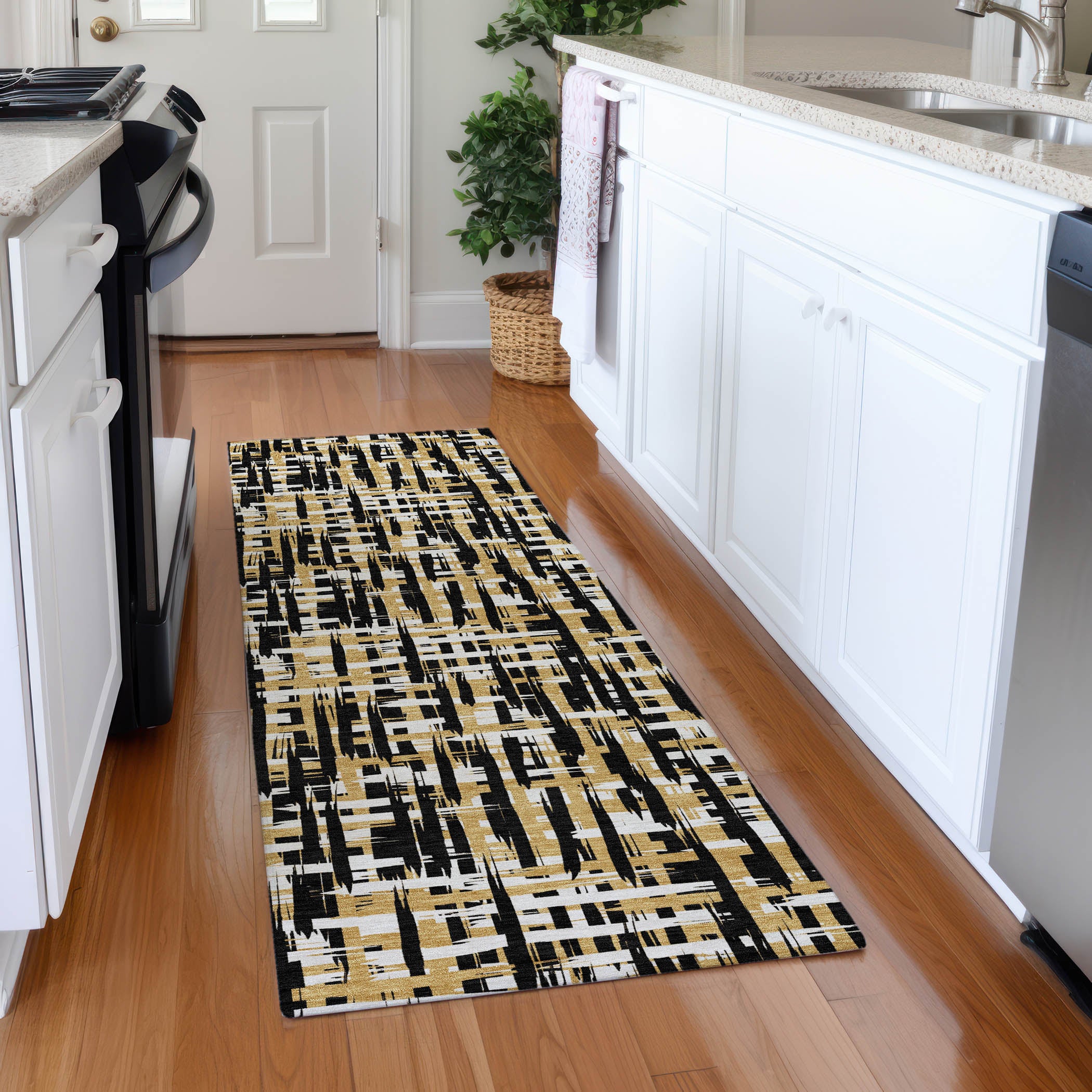 Luang Prabang Machine Washable Transitional Black Rug 2'3" x 7'6" #shape_Runner