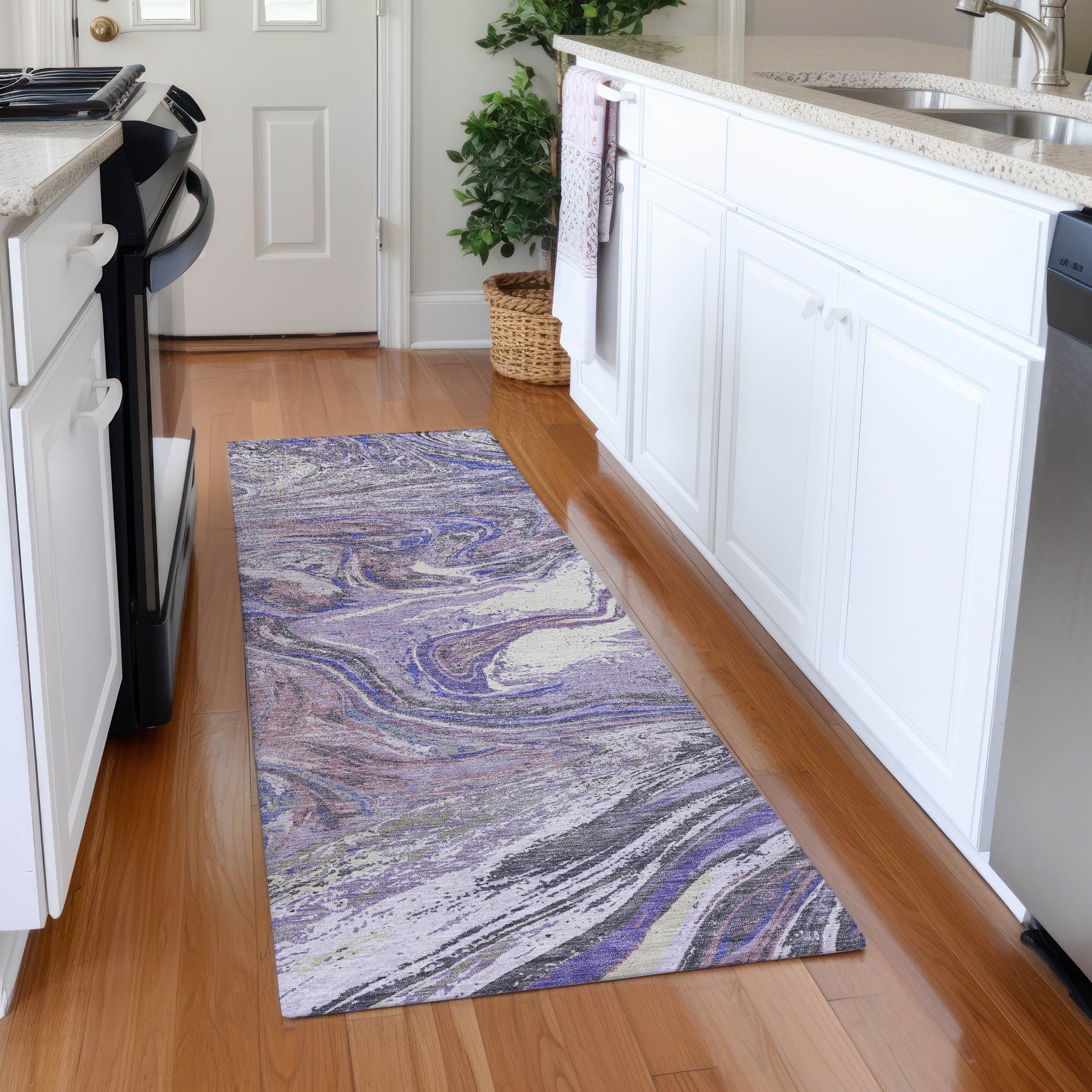 Cairo Machine Washable Transitional Lavender Purple Rug 2'3" x 7'6" #shape_Runner