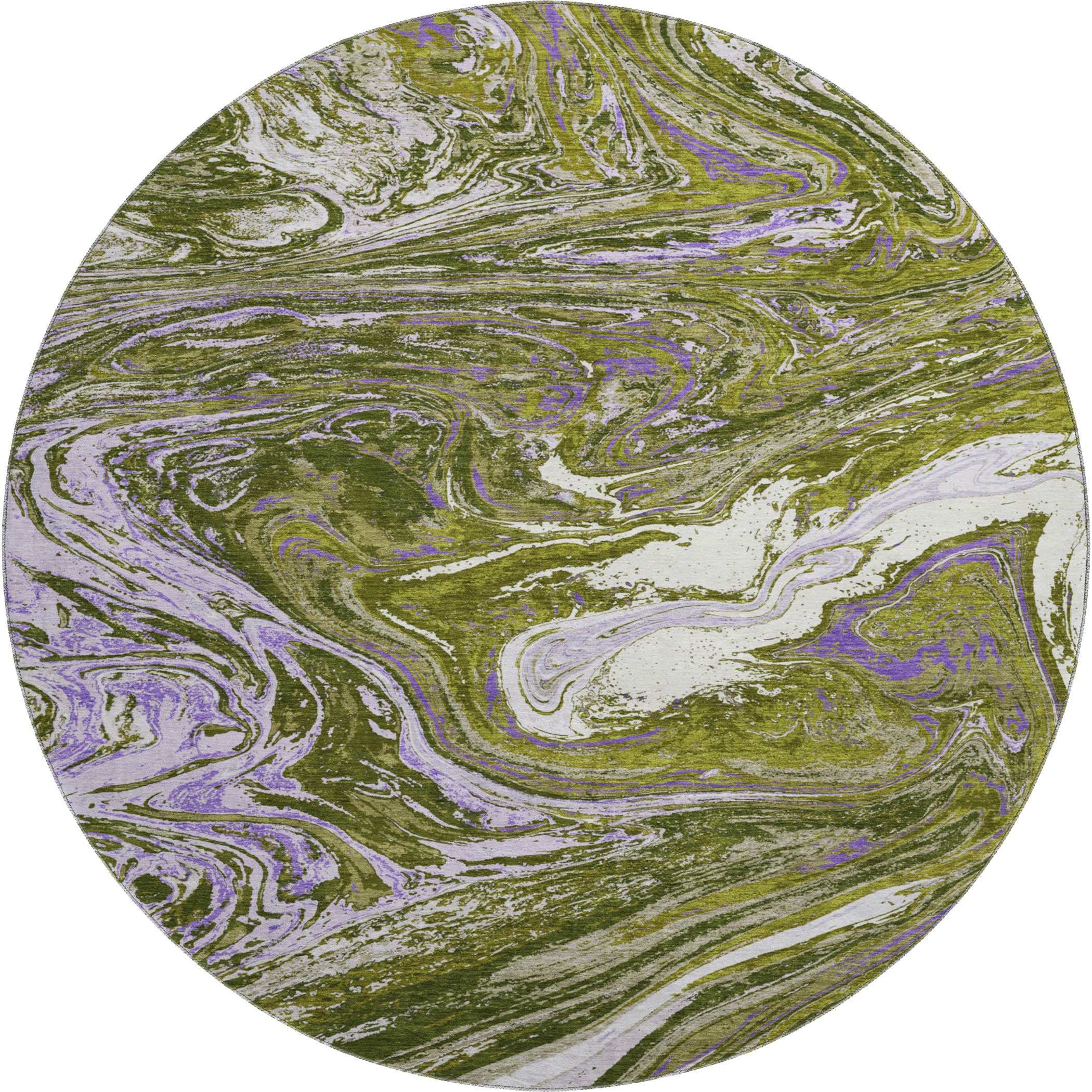 Cairo Machine Washable Transitional Olive Green Rug 8' x 8' #shape_Round