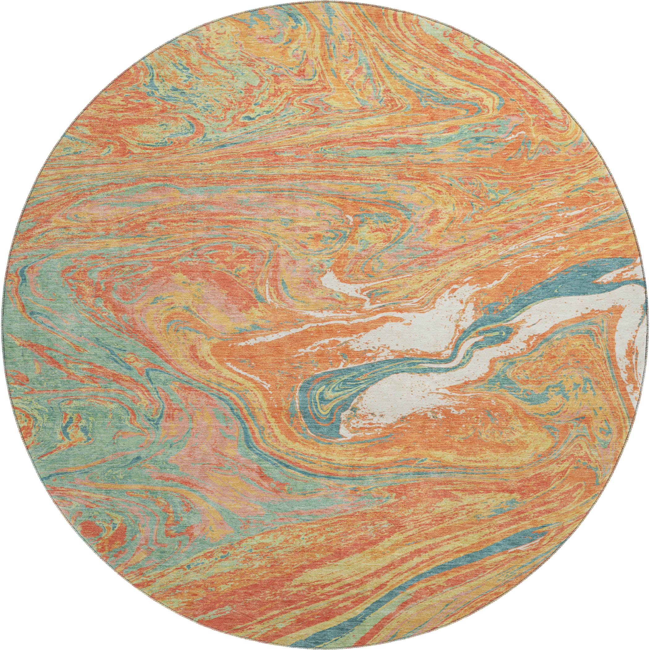 Cairo Machine Washable Transitional Orange Rug 8' x 8' #shape_Round