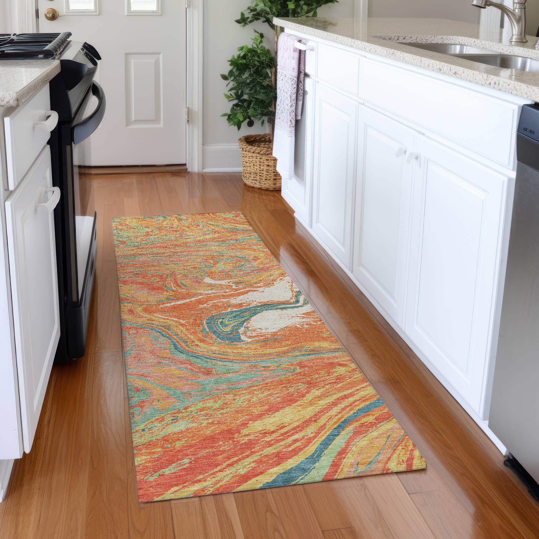 Cairo Machine Washable Transitional Orange Rug 2'3" x 7'6" #shape_Runner