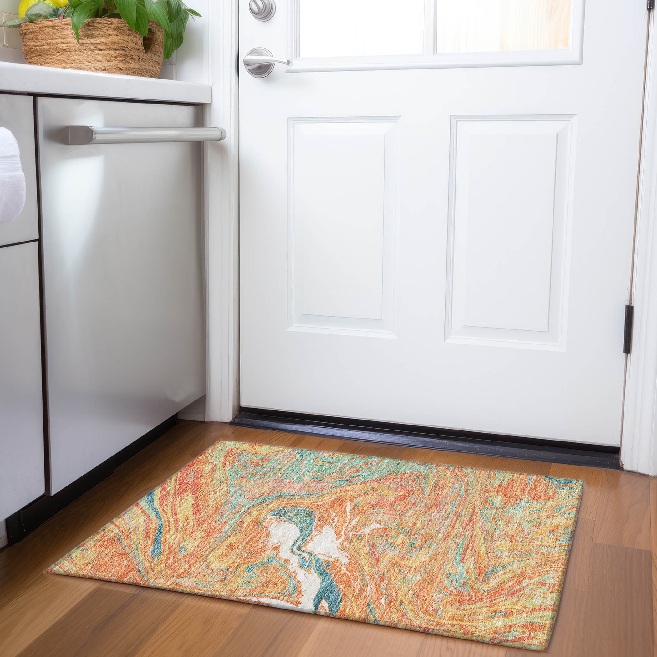 Cairo Machine Washable Transitional Orange Rug 1'8" x 2'6" #shape_Rectangle