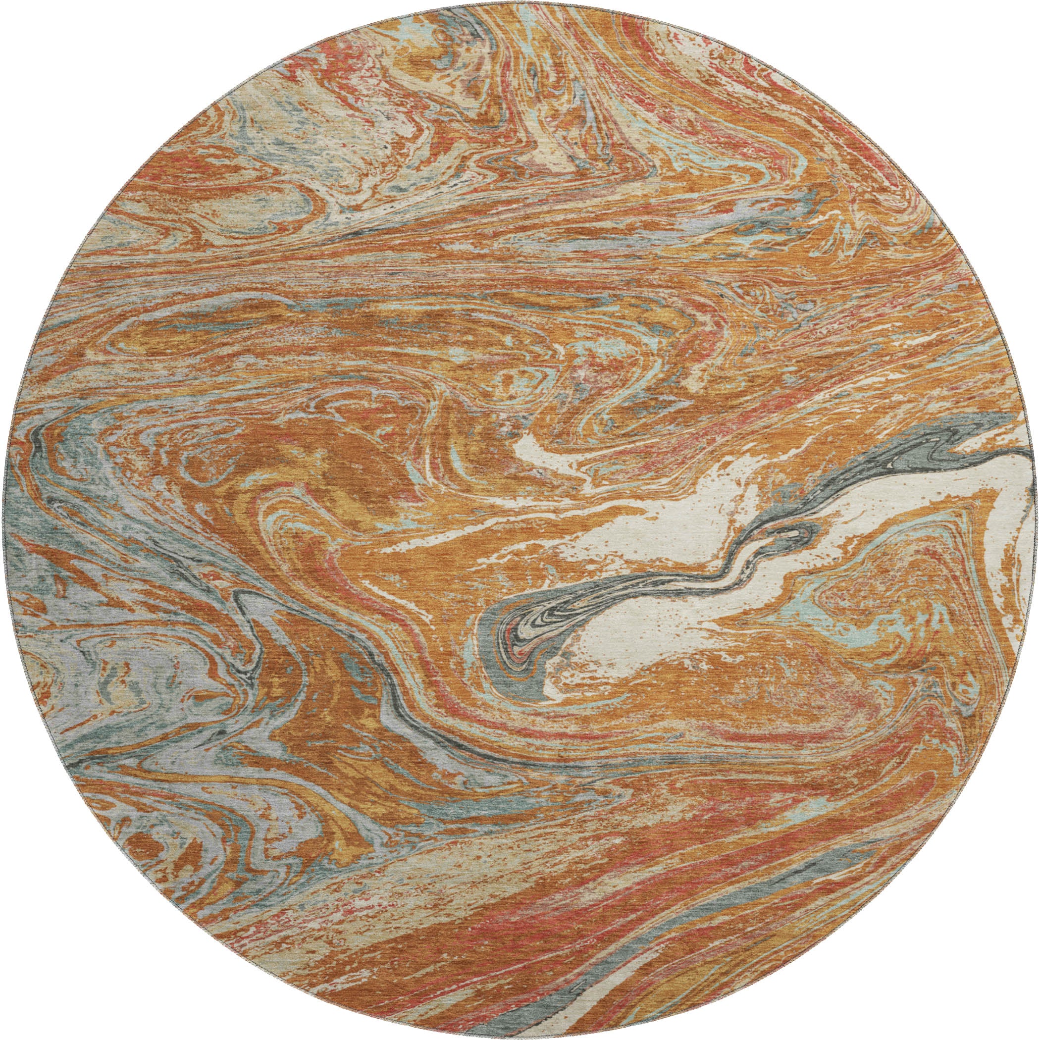 Cairo Machine Washable Transitional Paprika Orange Rug 8' x 8' #shape_Round