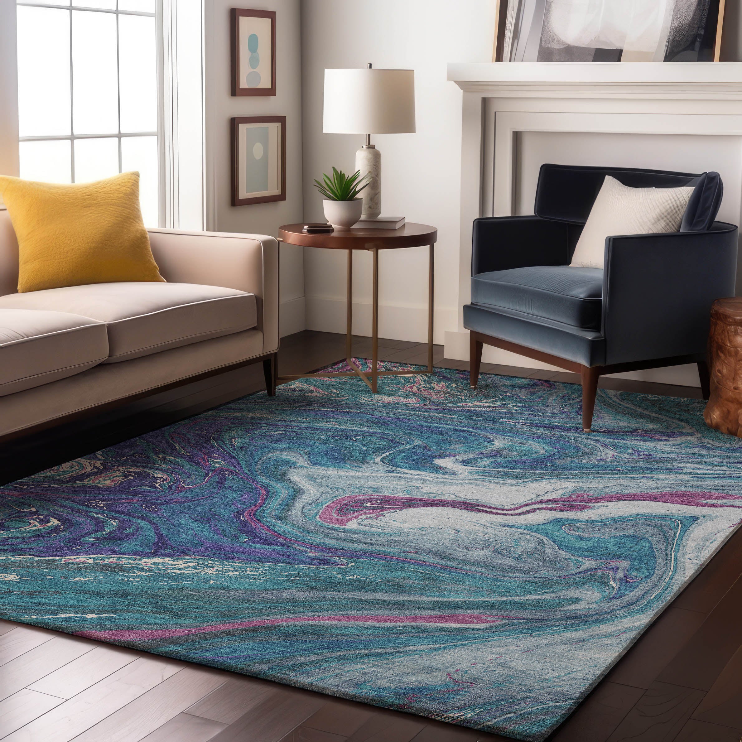 Cairo Machine Washable Transitional Teal Rug 2'6" x 3'10" #shape_Rectangle