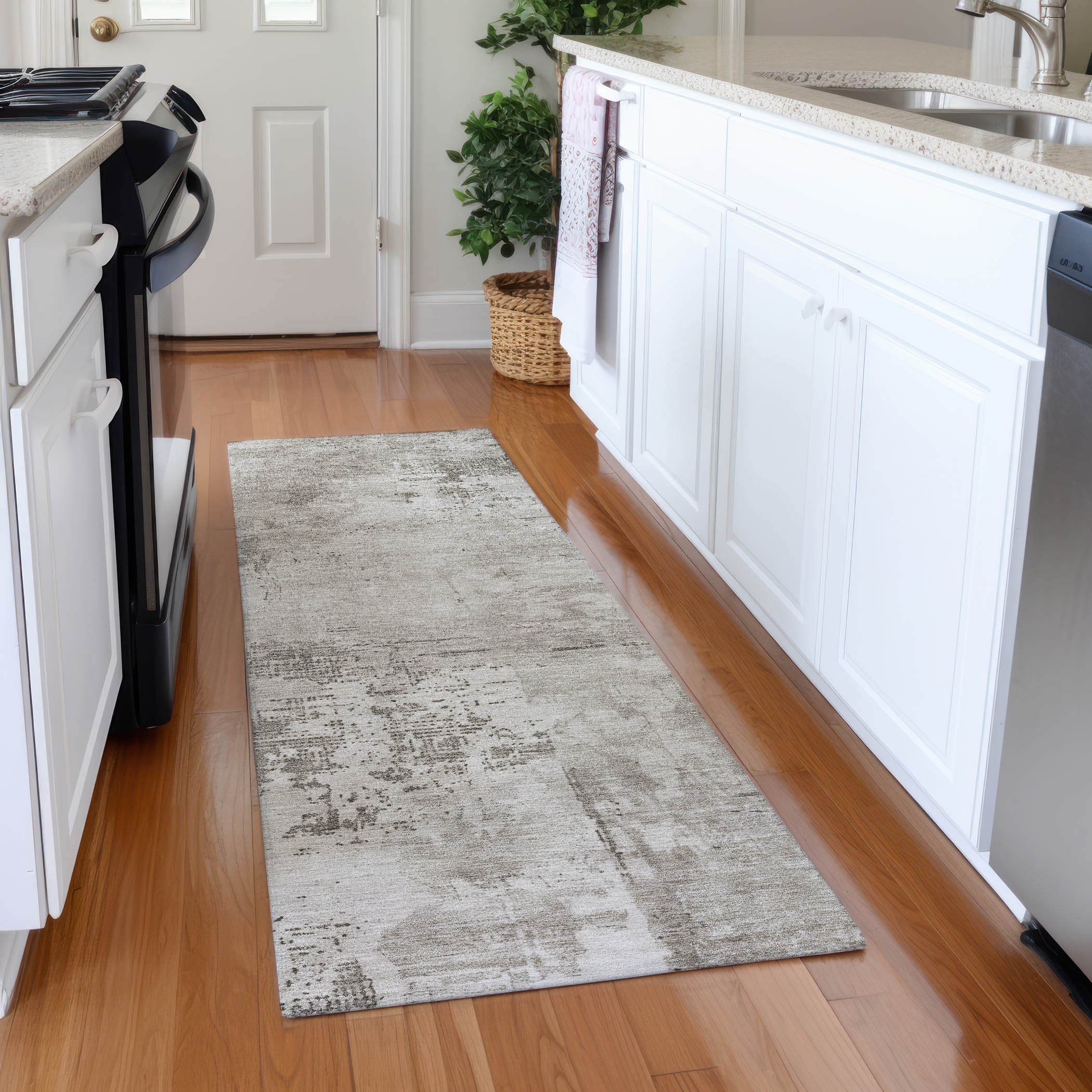 Antigua Machine Washable Transitional Beige Brown Rug 2'3" x 7'6" #shape_Runner