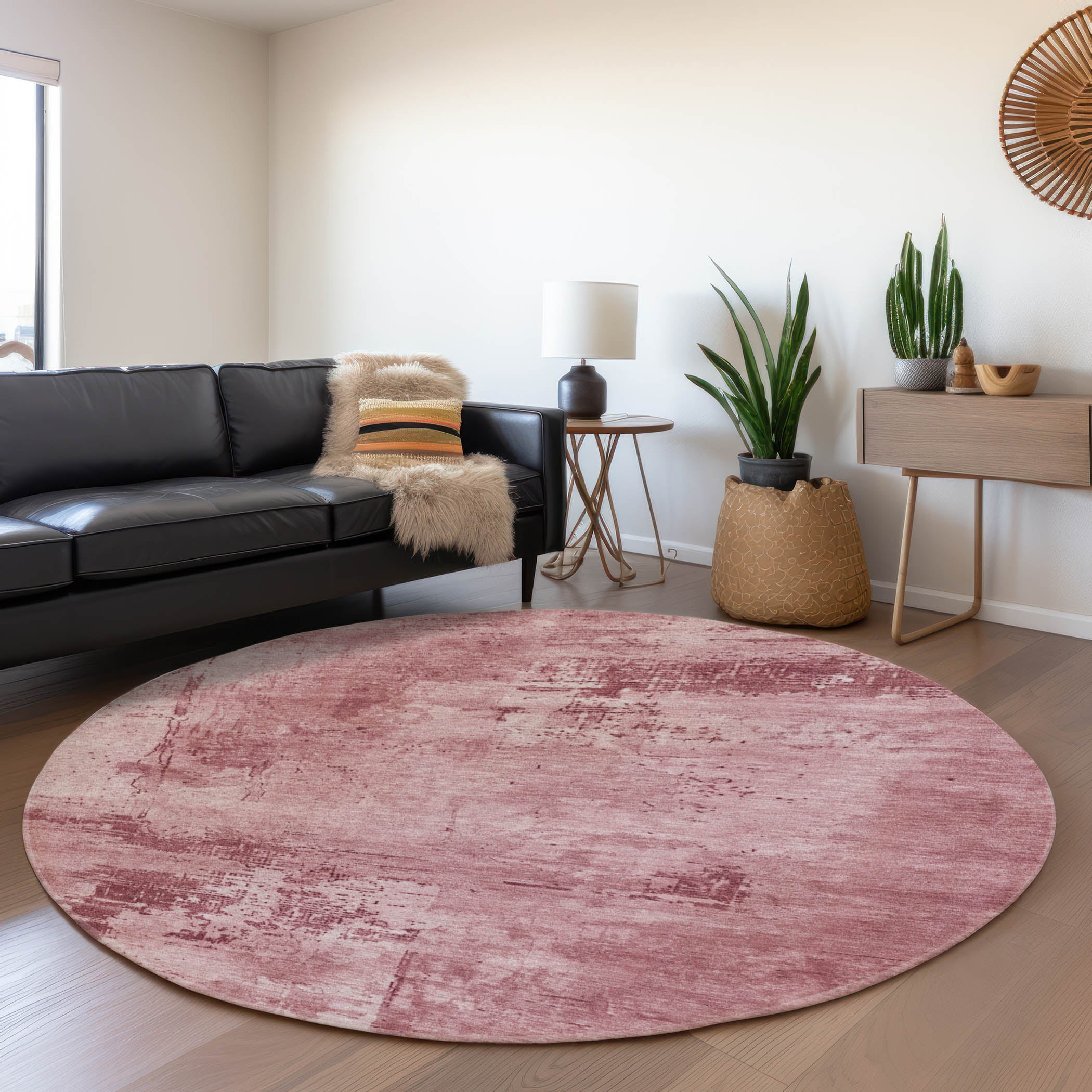 Antigua Machine Washable Transitional Blush Pink Rug 8' x 8' #shape_Round