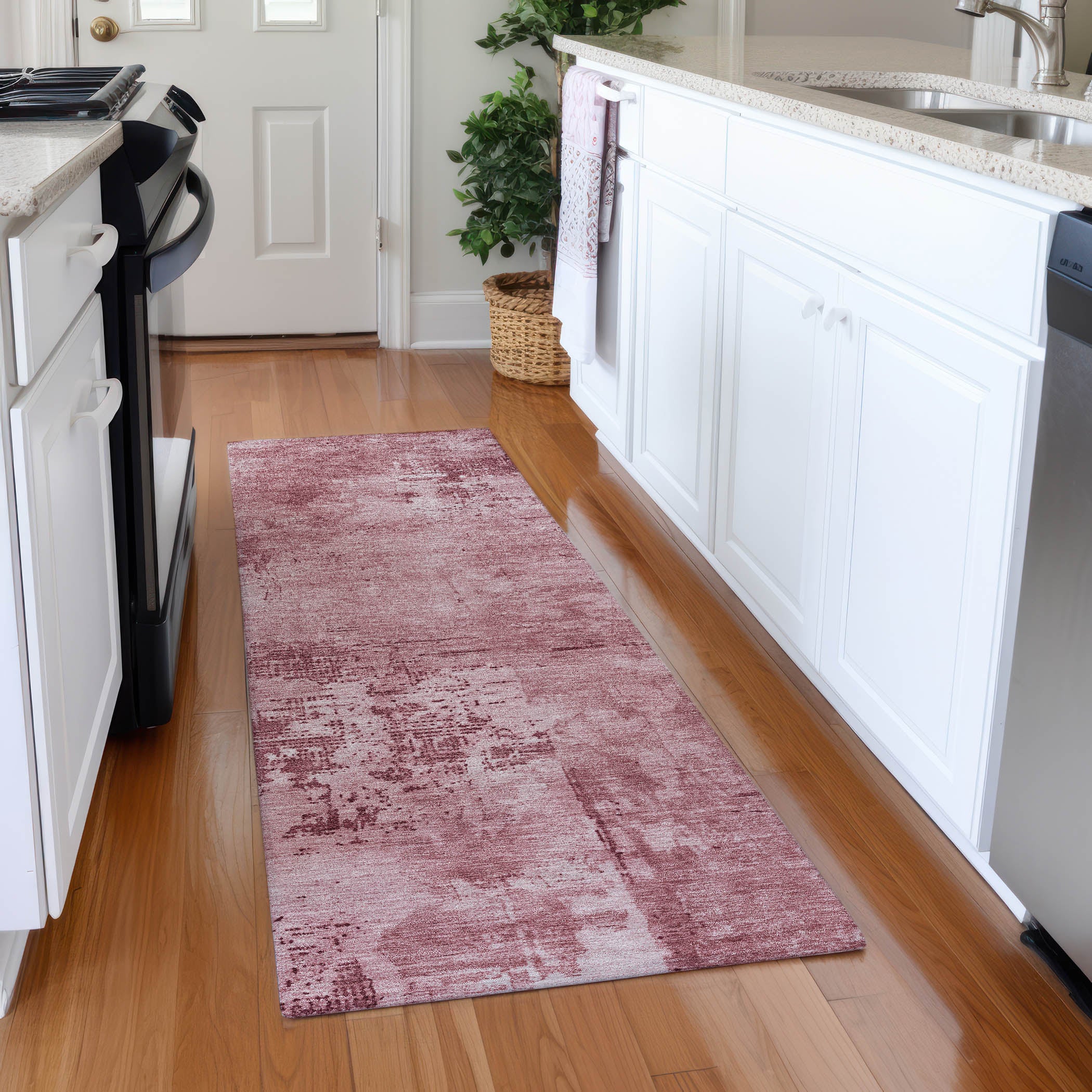 Antigua Machine Washable Transitional Blush Pink Rug 2'3" x 7'6" #shape_Runner