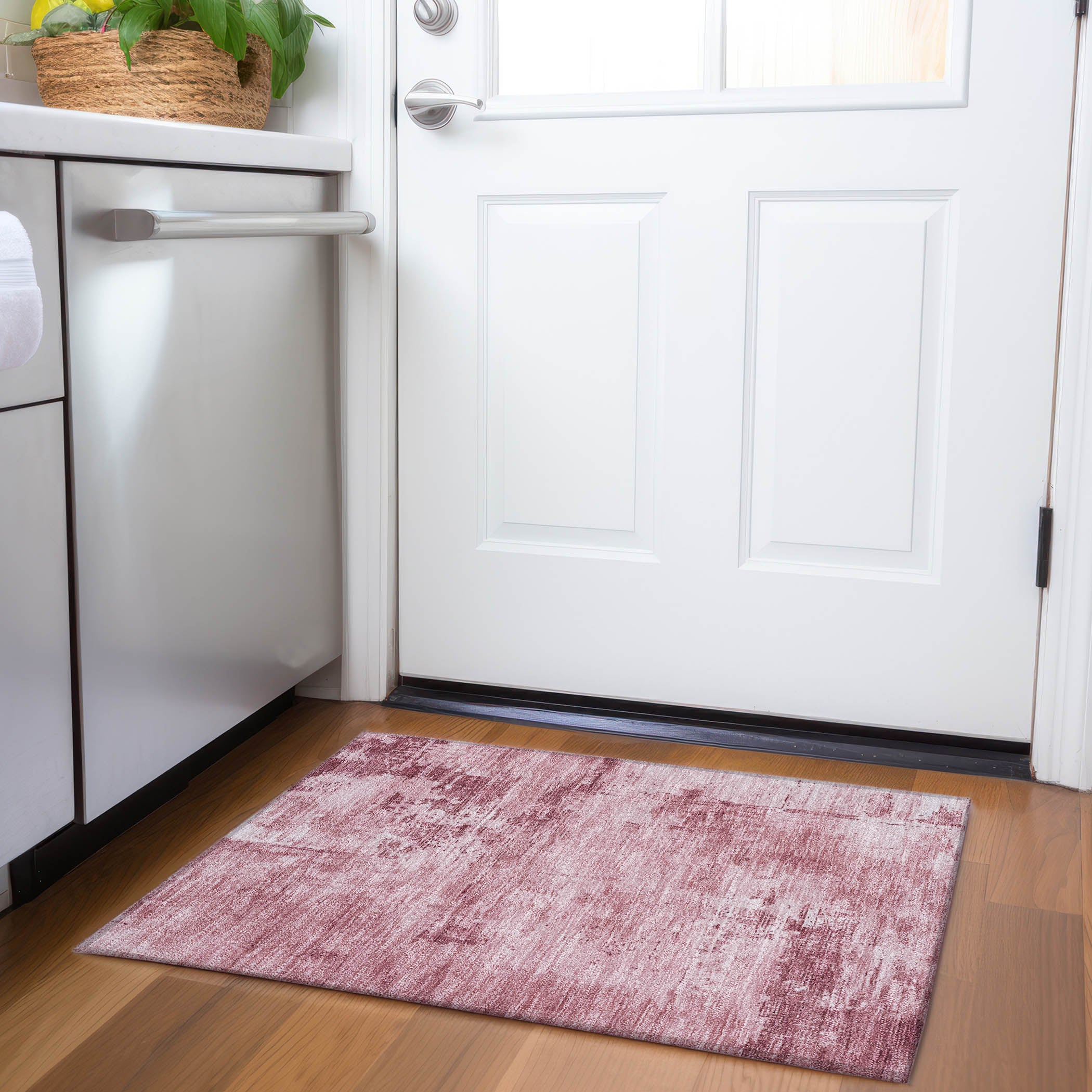 Antigua Machine Washable Transitional Blush Pink Rug 1'8" x 2'6" #shape_Rectangle
