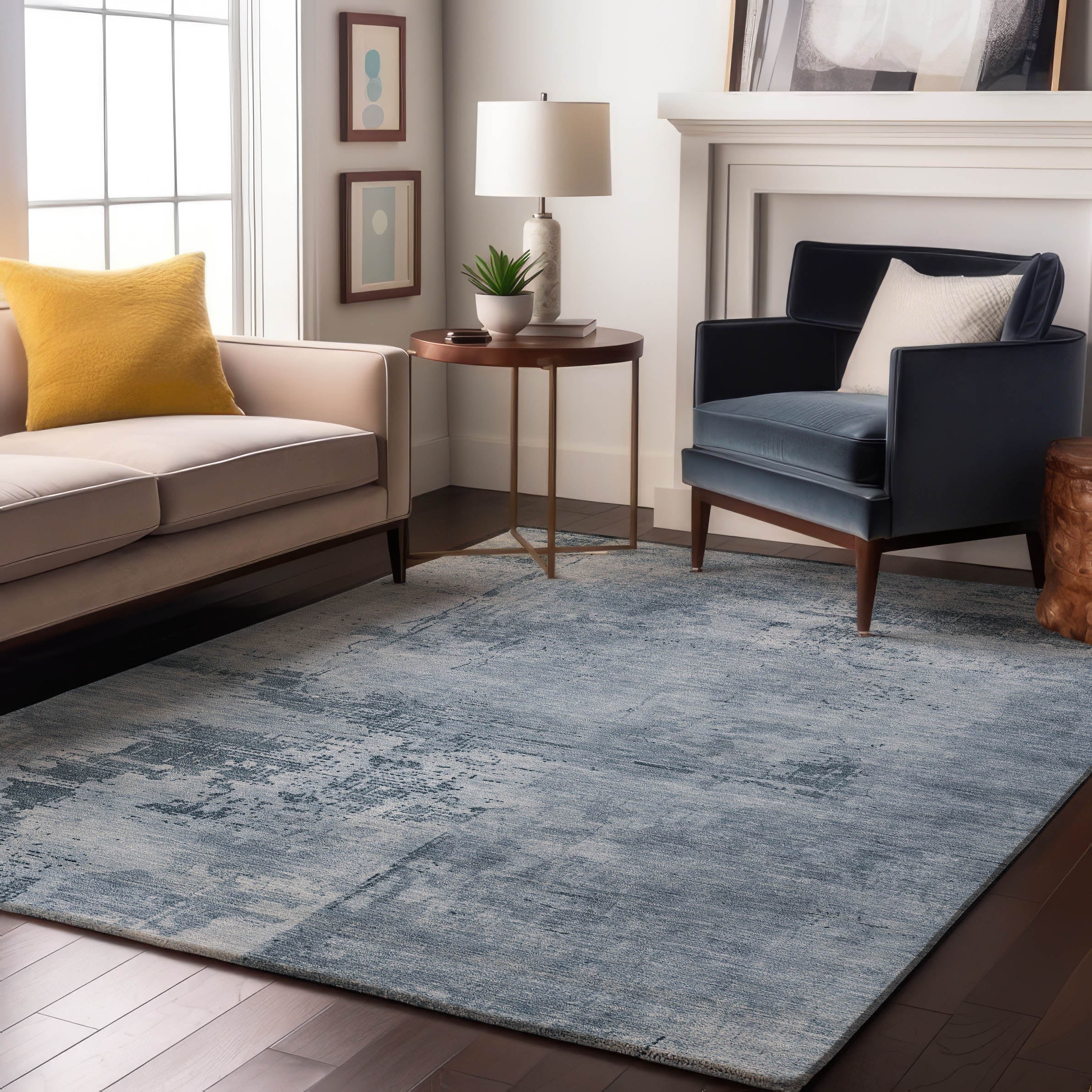 Antigua Machine Washable Transitional Denim Blue Rug 2'6" x 3'10" #shape_Rectangle