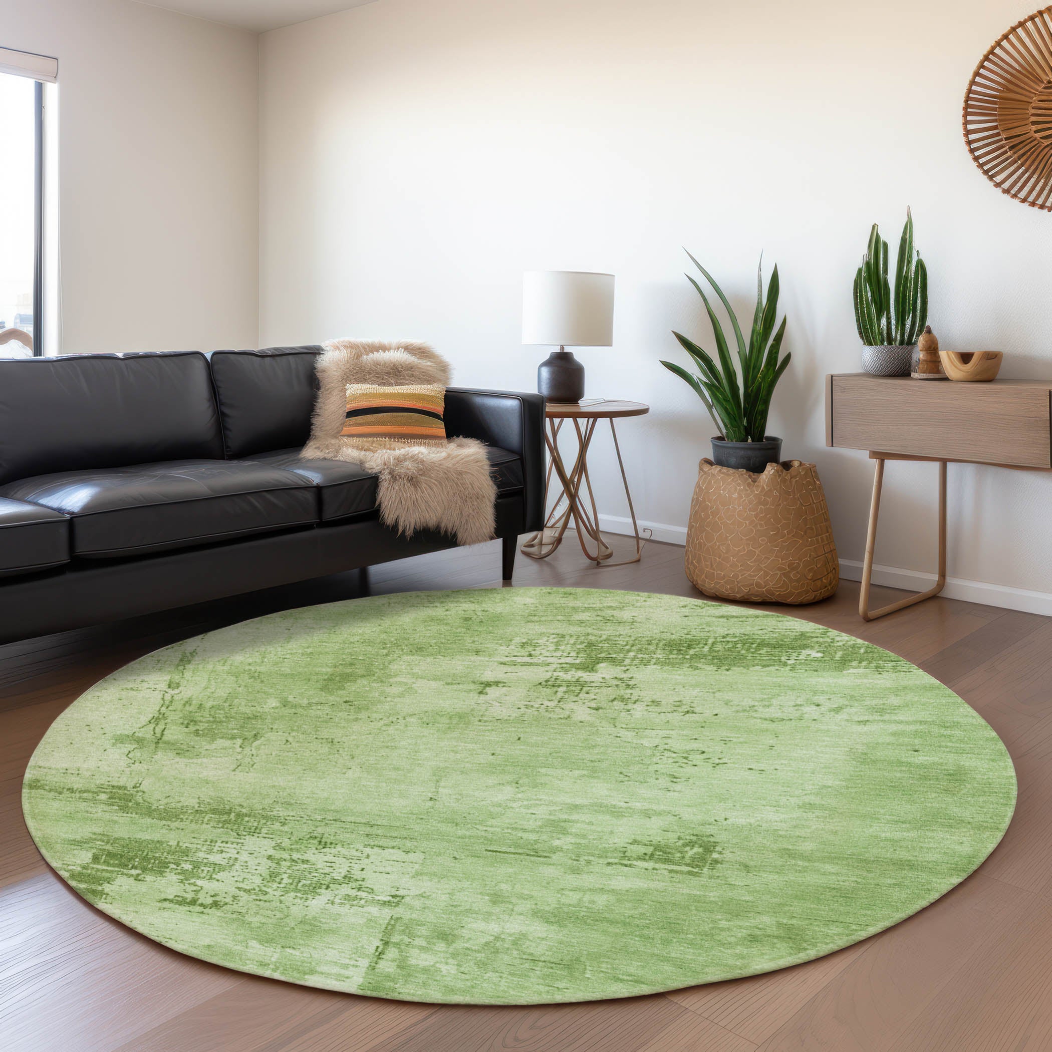 Antigua Machine Washable Transitional Green Rug 8' x 8' #shape_Round