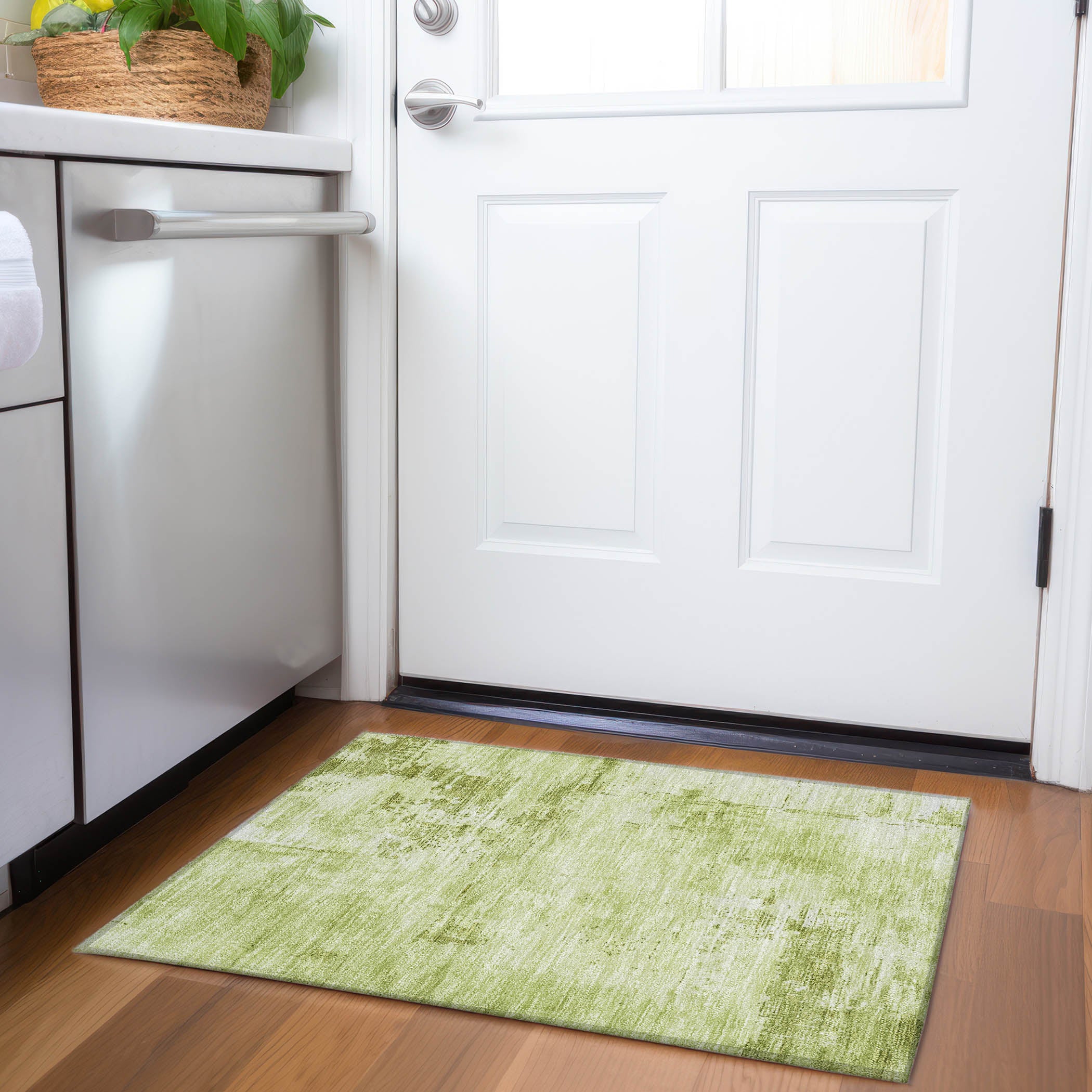 Antigua Machine Washable Transitional Lime Green Rug 1'8" x 2'6" #shape_Rectangle