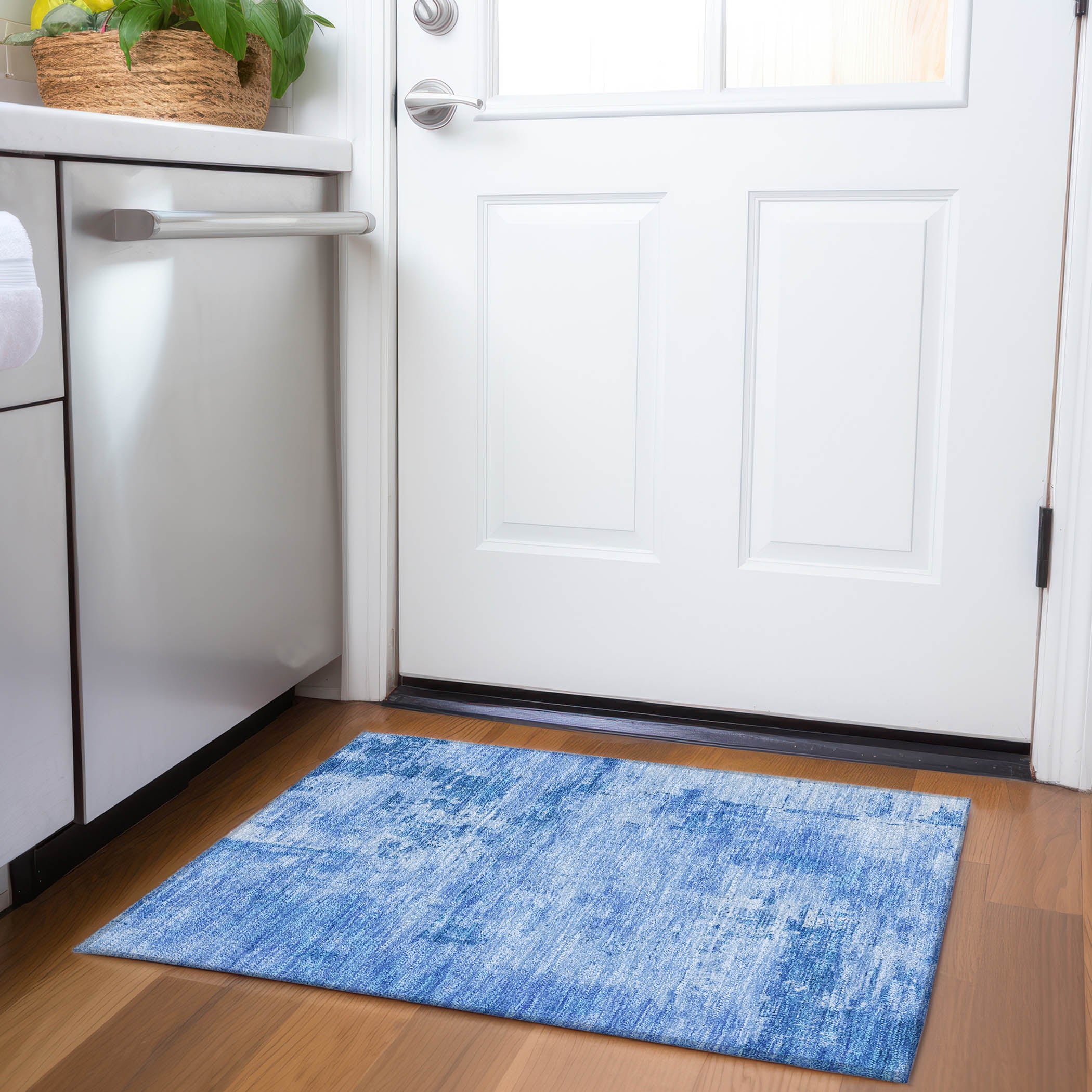 Antigua Machine Washable Transitional Navy Blue Rug 1'8" x 2'6" #shape_Rectangle